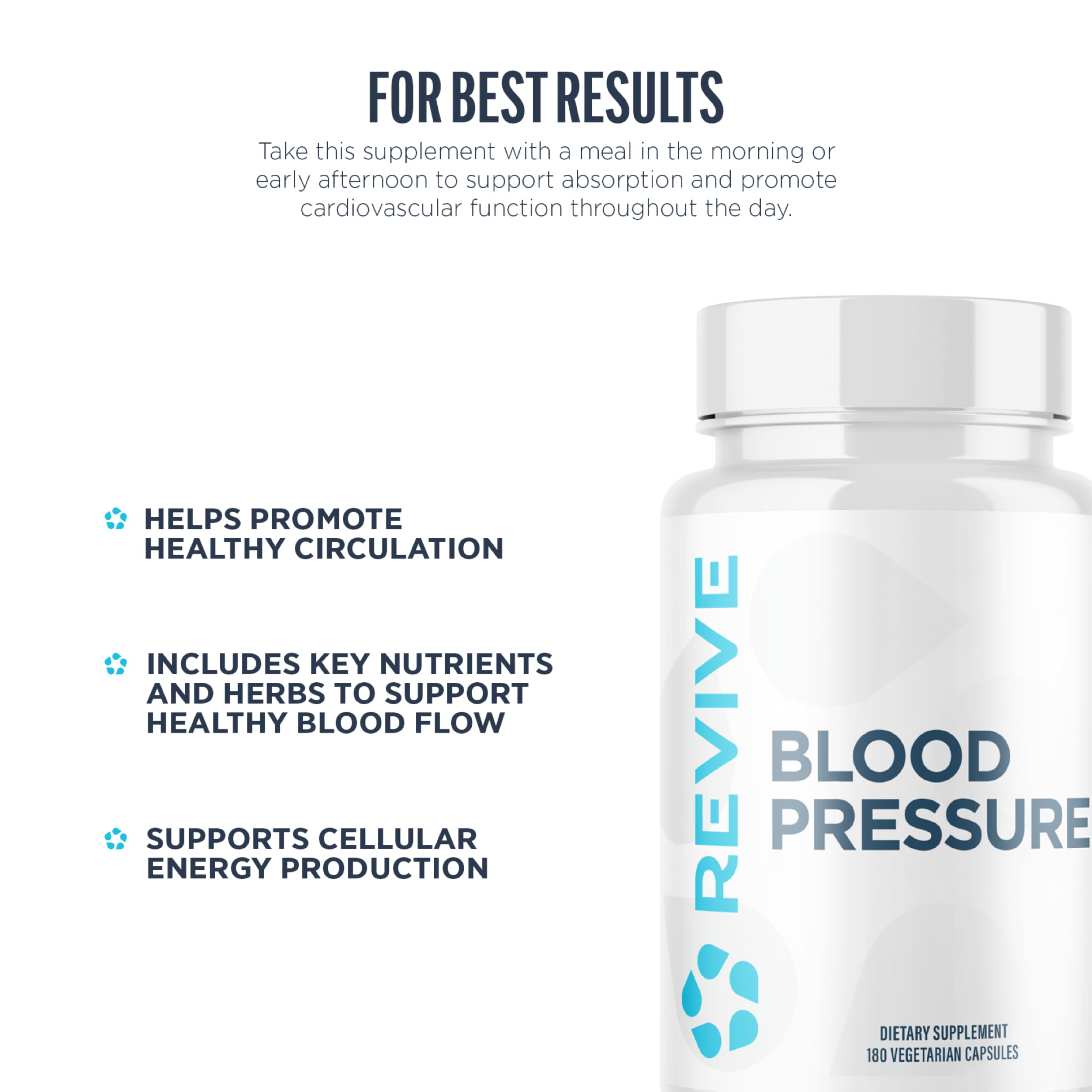 Revive MD Blood Pressure Support Supplement - Supports Heart and Circulatory Health, Energy & Daily Wellness - Magnesium, Potassium, Folic Acid & Garlic Formula (180 Vegetarian Capsules, 60 Servings) Revive buy supplements canada