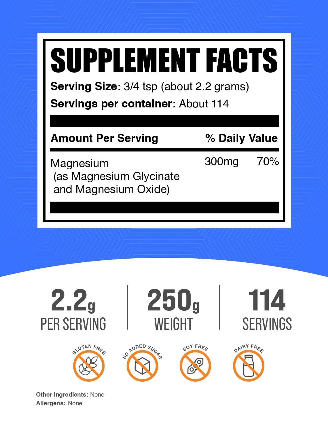 BulkSupplements.com Magnesium Glycinate Powder - Magnesium Glycinate 300mg, Highly Absorbable - Gluten Free, 2.2g per Serving, 250g (8.8 oz) (Pack of 1) BulkSupplements buy supplements canada