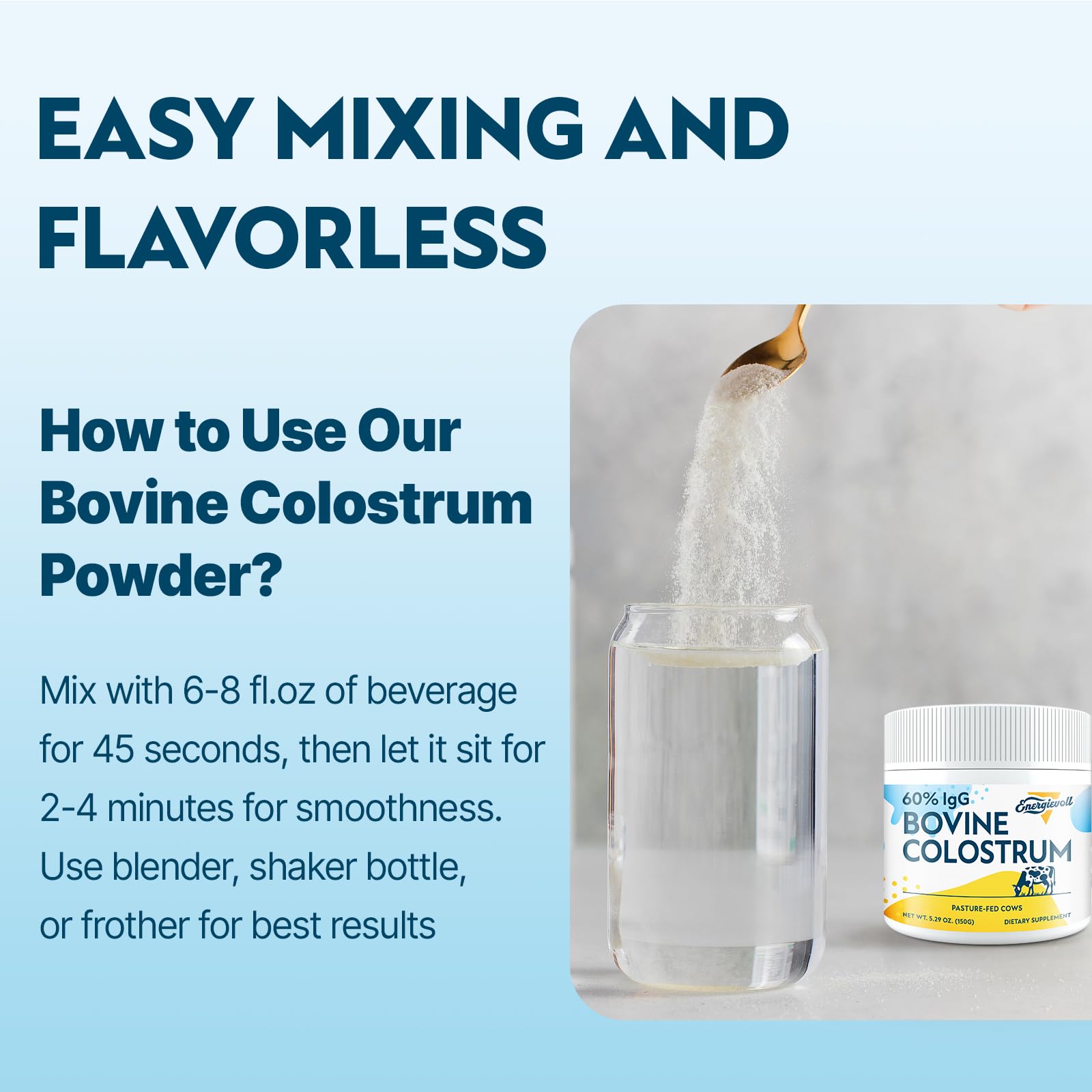 Energievoll Bovine Colostrum Supplement Powder - 60% IgG 3000 mg for Gut, Hair Growth, Beauty, and Immune, Easy to Mix, Unflavored (50 Servings) Energievoll buy supplements canada