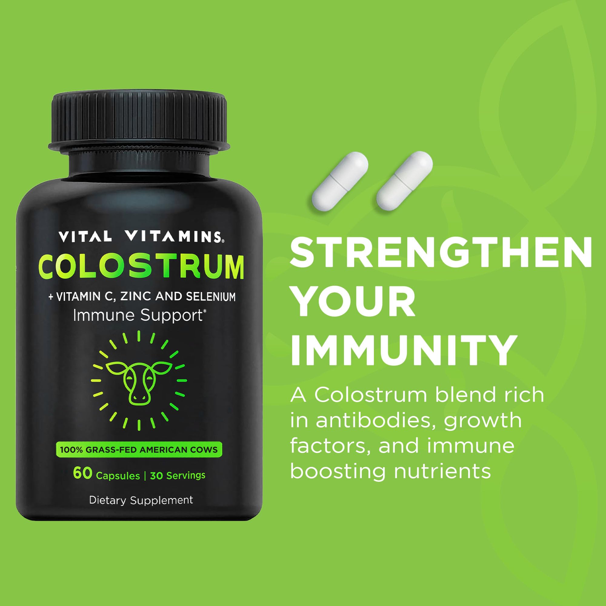 Vital Vitamins Colostrum Supplement - Vitamin C, Zinc, & Selenium - from First Milking - Standardized to Contain 10% IgG Immunoglobulins - Grass-Fed American Cows - 60 Capsules Vital Vitamins buy supplements canada