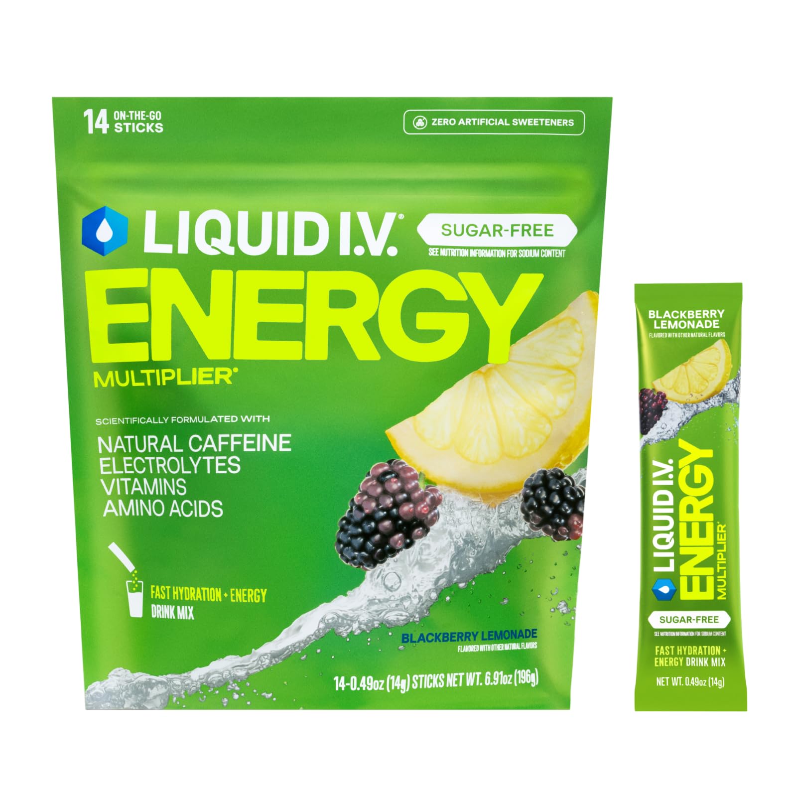 Liquid I.V.® Hydration Multiplier Sugar-Free + Energy - Blackberry Lemonade | Electrolyte Powder Drink Mix | 1 Pack (14 Servings) Liquid I.V. buy supplements canada