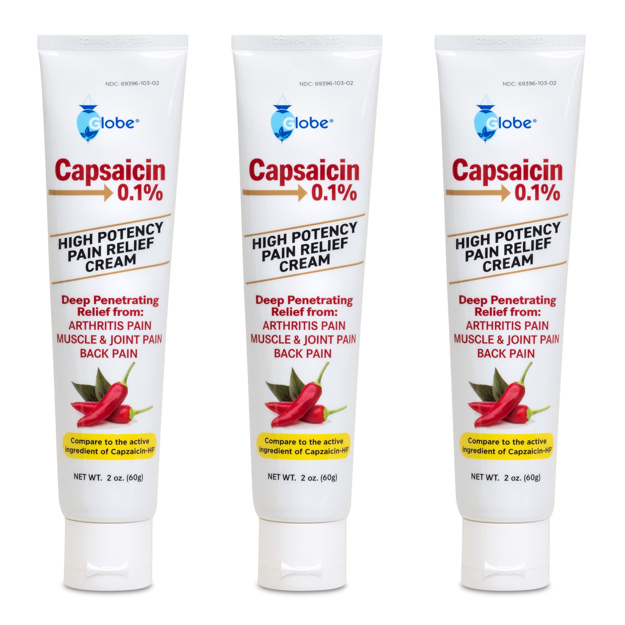 Globe (3 Pack) Capsaicin 0.1% High Potency Pain Relief Cream, Unscented (2 oz) Deep Penetrating Relief from: Arthritis, Muscle, Joint and Back Pain Globe buy supplements canada