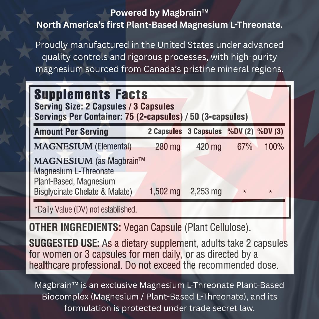 Kappa Nutrition Powered by Magbrain™ Magnesium L-Threonate Plant-Based, 150 Vegan Capsules, 420mg Elemental Magnesium (3 Capsules) from 2,253mg, Brain, Sleep & Muscle Support. KAPPA NUTRITION buy supplements canada