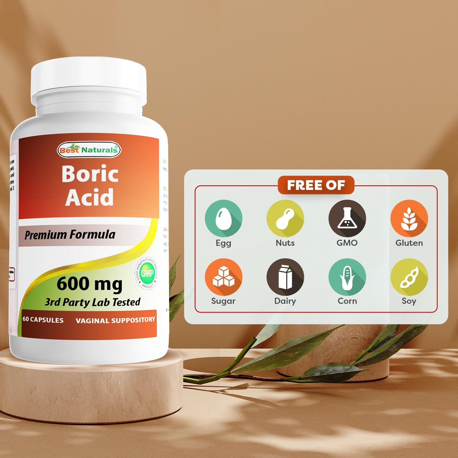 Best Naturals Boric Acid Vaginal Suppositories - Made in USA - USP Medical Grade Fine Powder, Easy Dissolve, Third Party Tested - 60 Count Best Naturals buy supplements canada