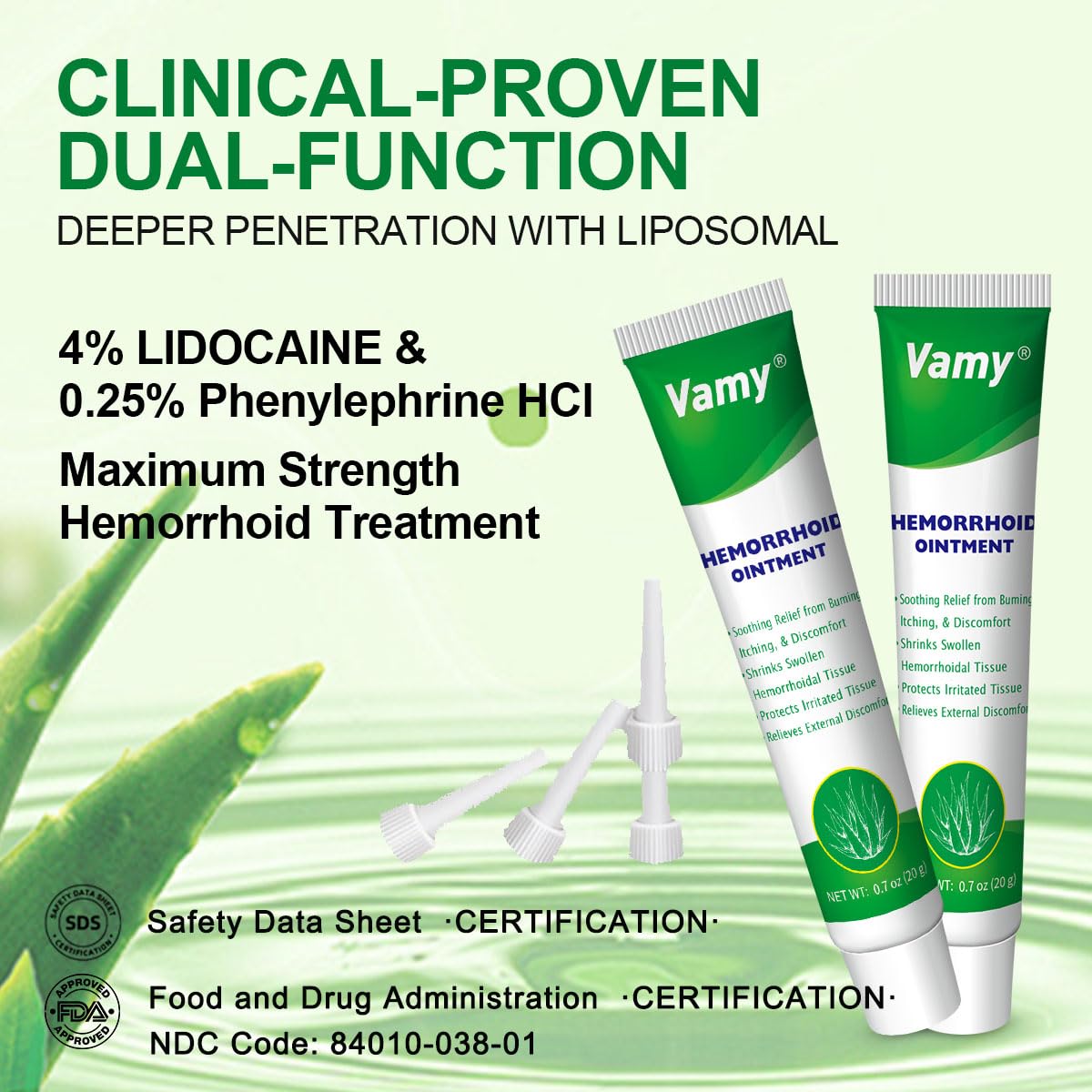 vamy Hemorrhoid Ointment (2 x 20g Tubes), 40g - Maximum Strength Formula for Hemorrhoidal Fast Relief, Soothes Itching, Burning & Discomfort vamy buy supplements canada