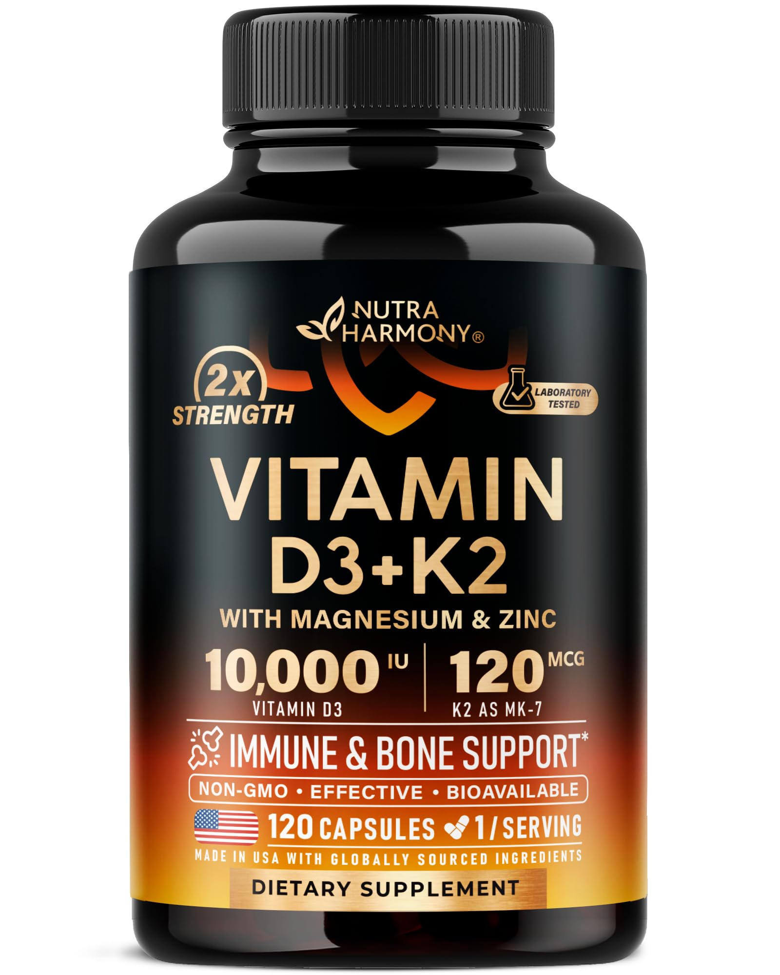 Vitamin D3 K2 - Vitamin D3 10000 iu & K2 as MK-7 120 mcg - Immune & Mood Support, for Bone & Teeth Health - with Magnesium, Zinc & Vitamin C & B12 - Highly Bioavailable NUTRAHARMONY buy supplements canada