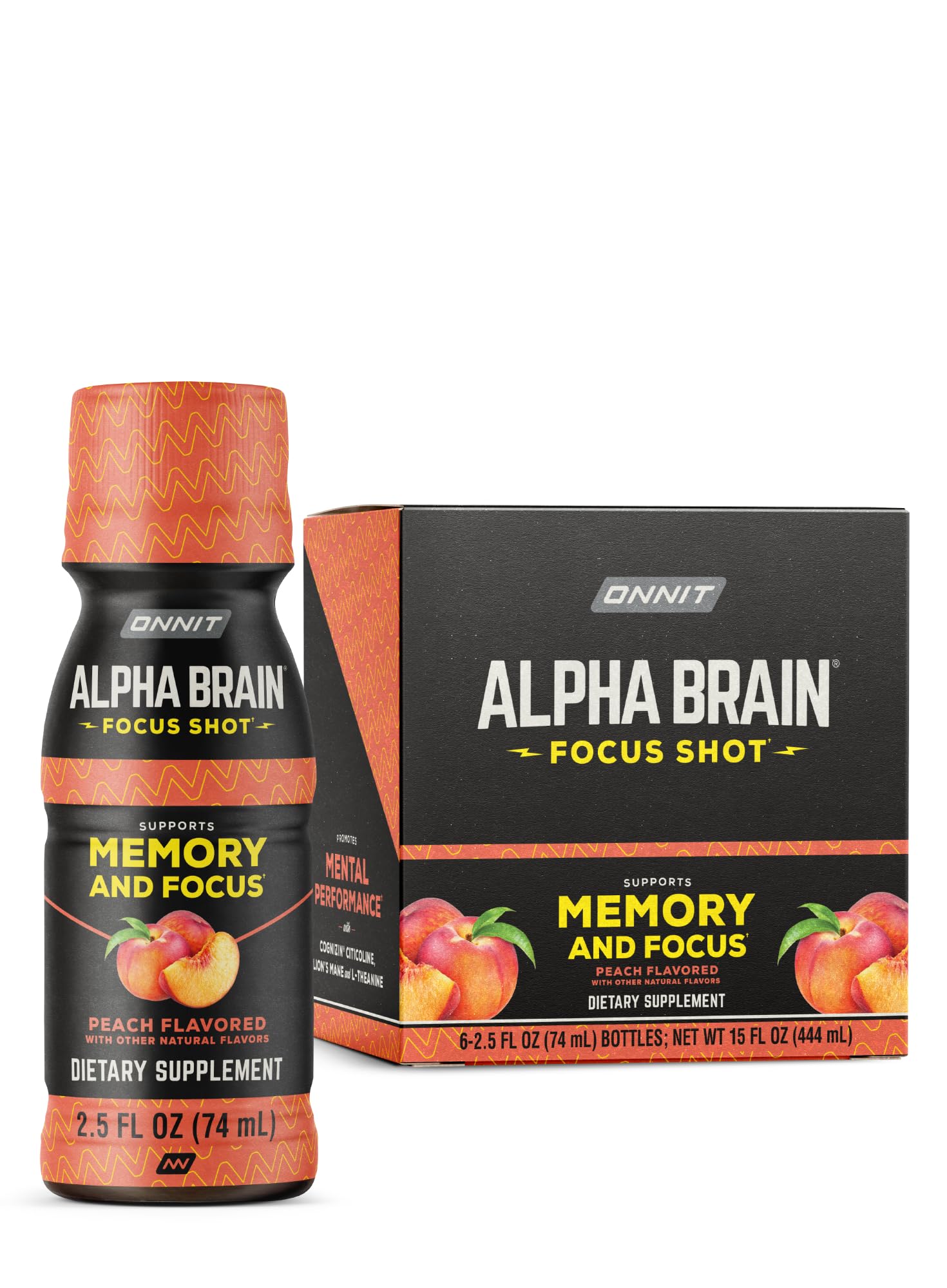 ONNIT Alpha Brain Focus Shot, Peach Flavor, Nootropic Dietary Supplement Drink That Supports Energy, Focus, and Mood, IGEN™ Non-GMO Tested, 2.5 fl oz, 6 Count ONNIT buy supplements canada