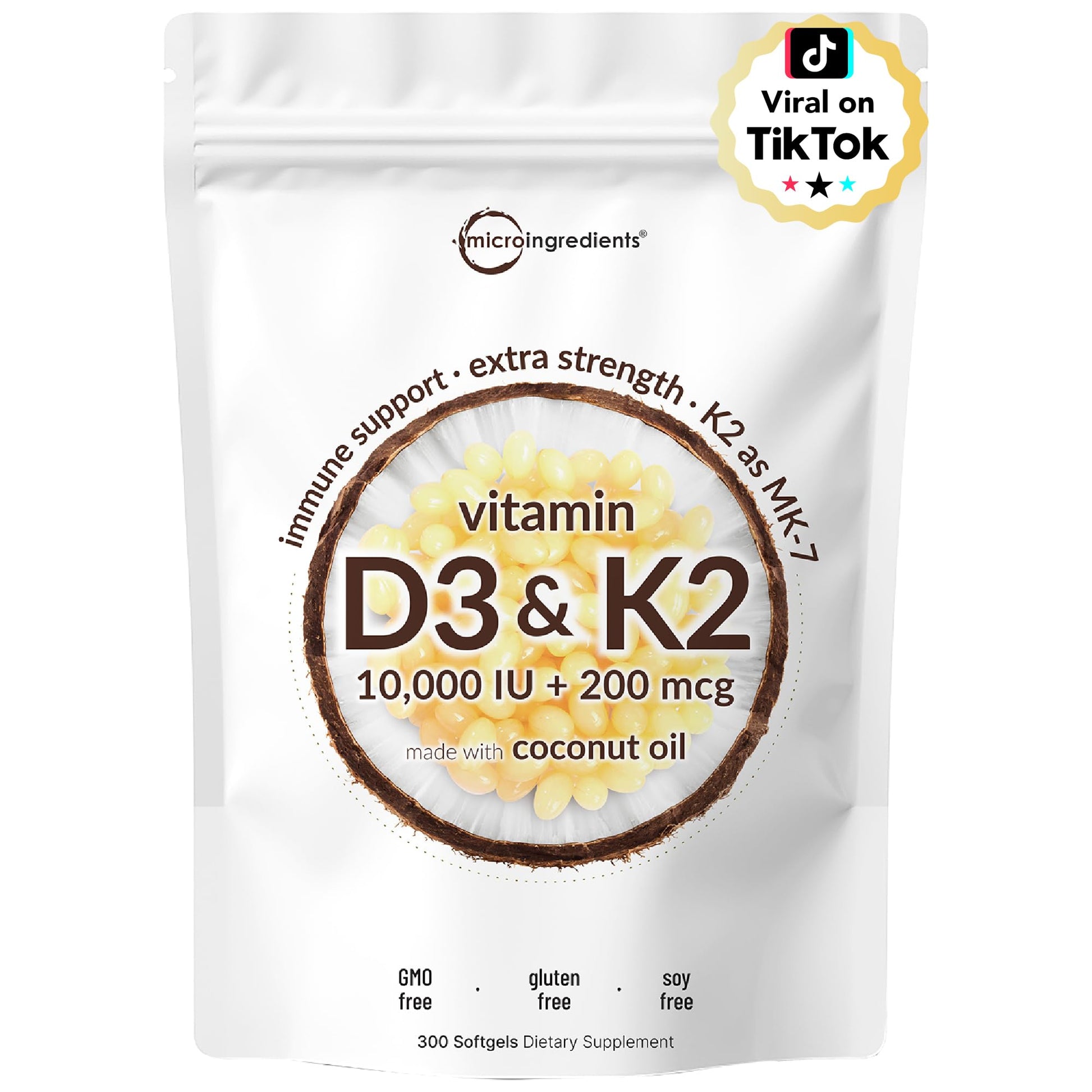 Micro Ingredients Vitamin D3 10,000 IU + K2 MK-7 200 mcg, 300 Softgels with Virgin Coconut Oil | 2-in-1 Vitamins D & K Complex Micro Ingredients buy supplements canada