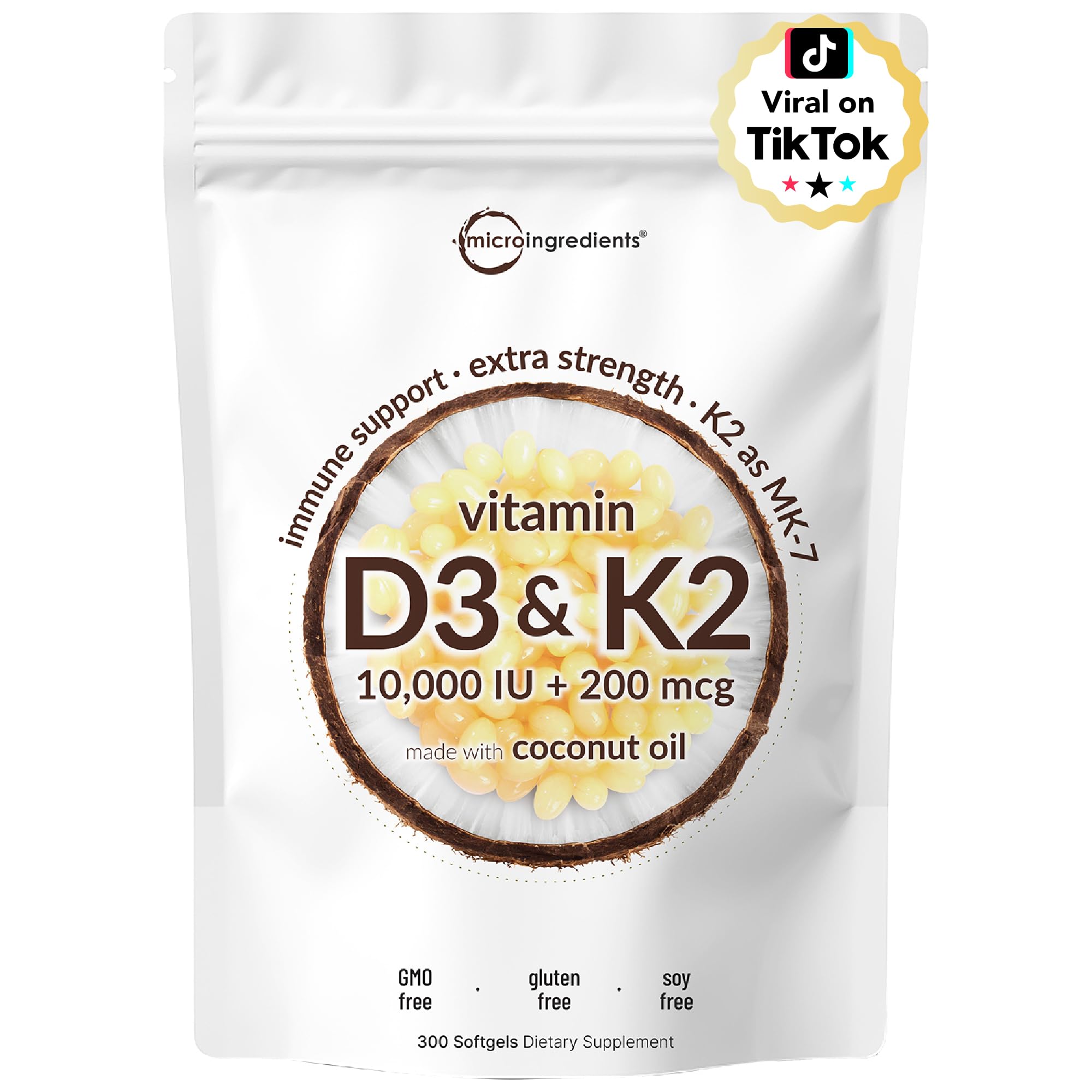 Micro Ingredients Vitamin D3 10,000 IU + K2 MK-7 200 mcg, 300 Softgels with Virgin Coconut Oil | 2-in-1 Vitamins D & K Complex Micro Ingredients buy supplements canada