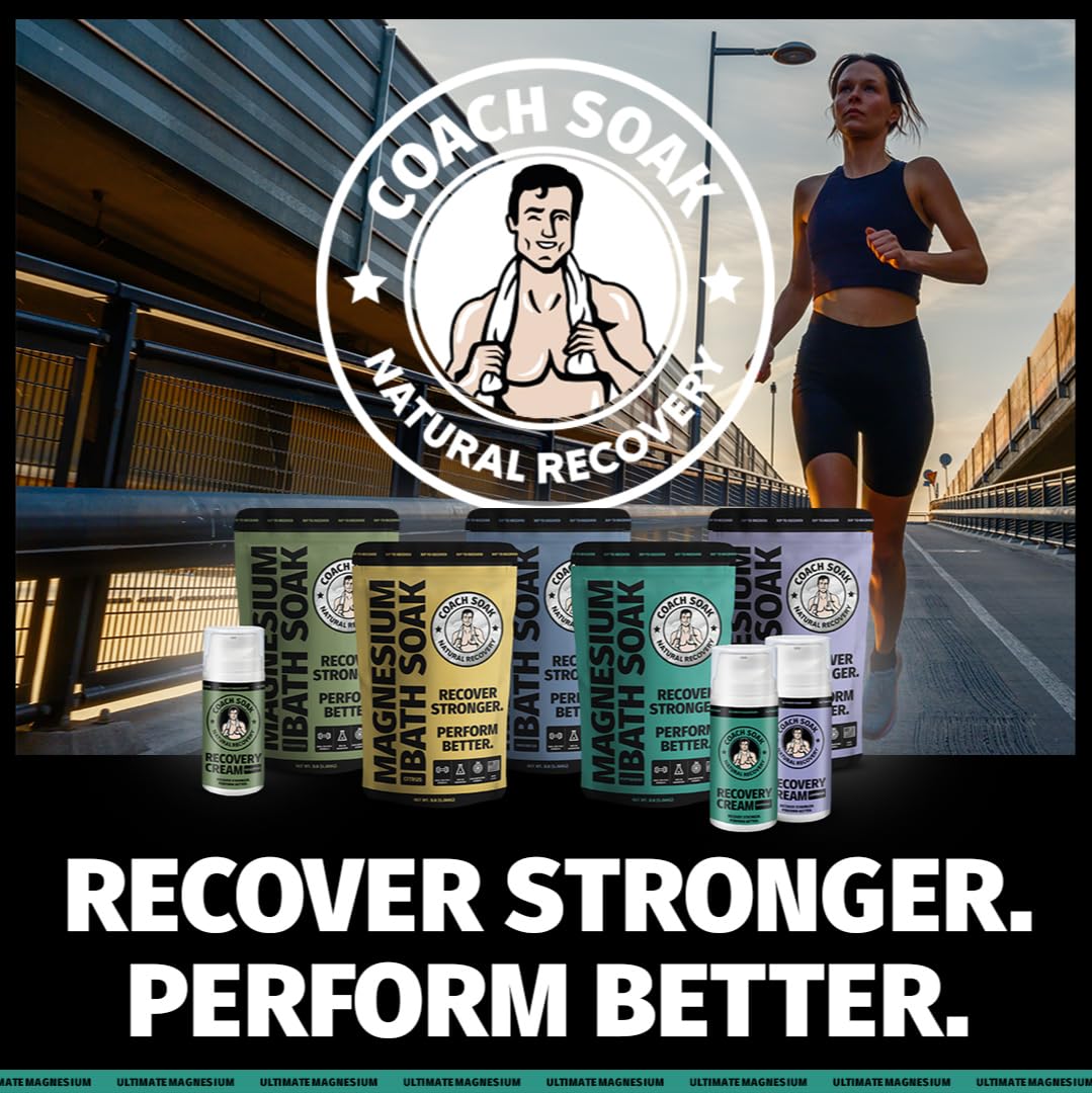 Coach Soak Magnesium Cream with MSM in Pump Bottle - Natural Recovery Cream with Magnesium Chloride & Menthol - Fast-Absorbing for Muscles & Joints, Cooling Menthol, 3.4oz Coach Soak buy supplements canada