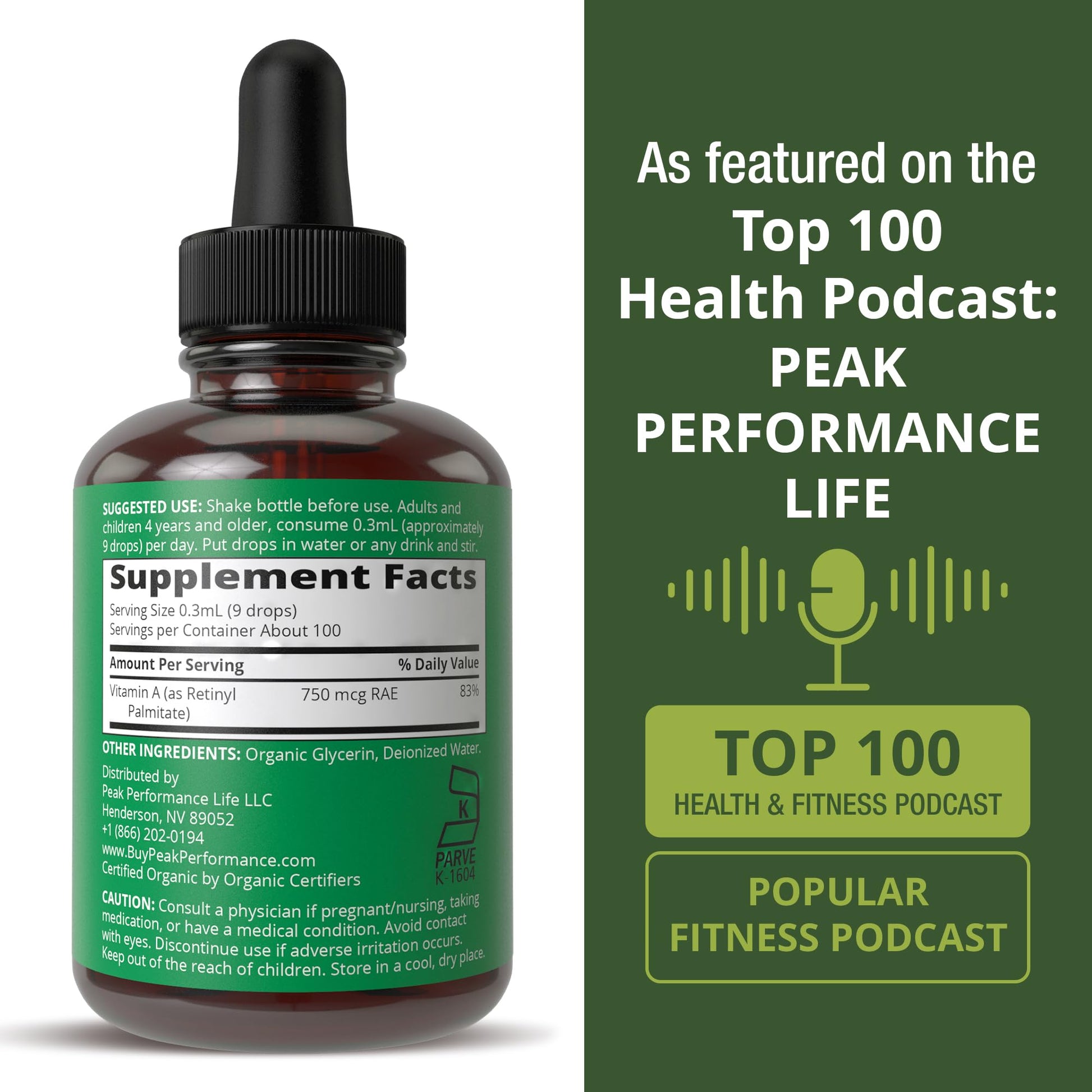 USDA Organic Vitamin A Liquid Drops Supplement. Vegan High Bioavailability for Eye, Skin + Bone Health. for Adults, Men, Women, Kids. Vit A Oil Retinyl Palmitate. Gluten Free, Zero Sugar. 100 Servings Peak Performance buy supplements canada