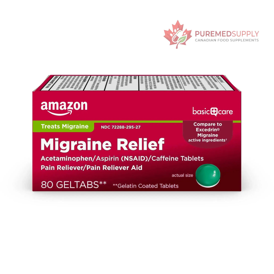 Amazon Basic Care Migraine Relief Geltabs, Pain Reliever, Acetaminophen 250 mg, Aspirin 250 mg (NSAID) and Caffeine 65 mg, Headache Relief, 80 Count Amazon Basic Care buy supplements canada