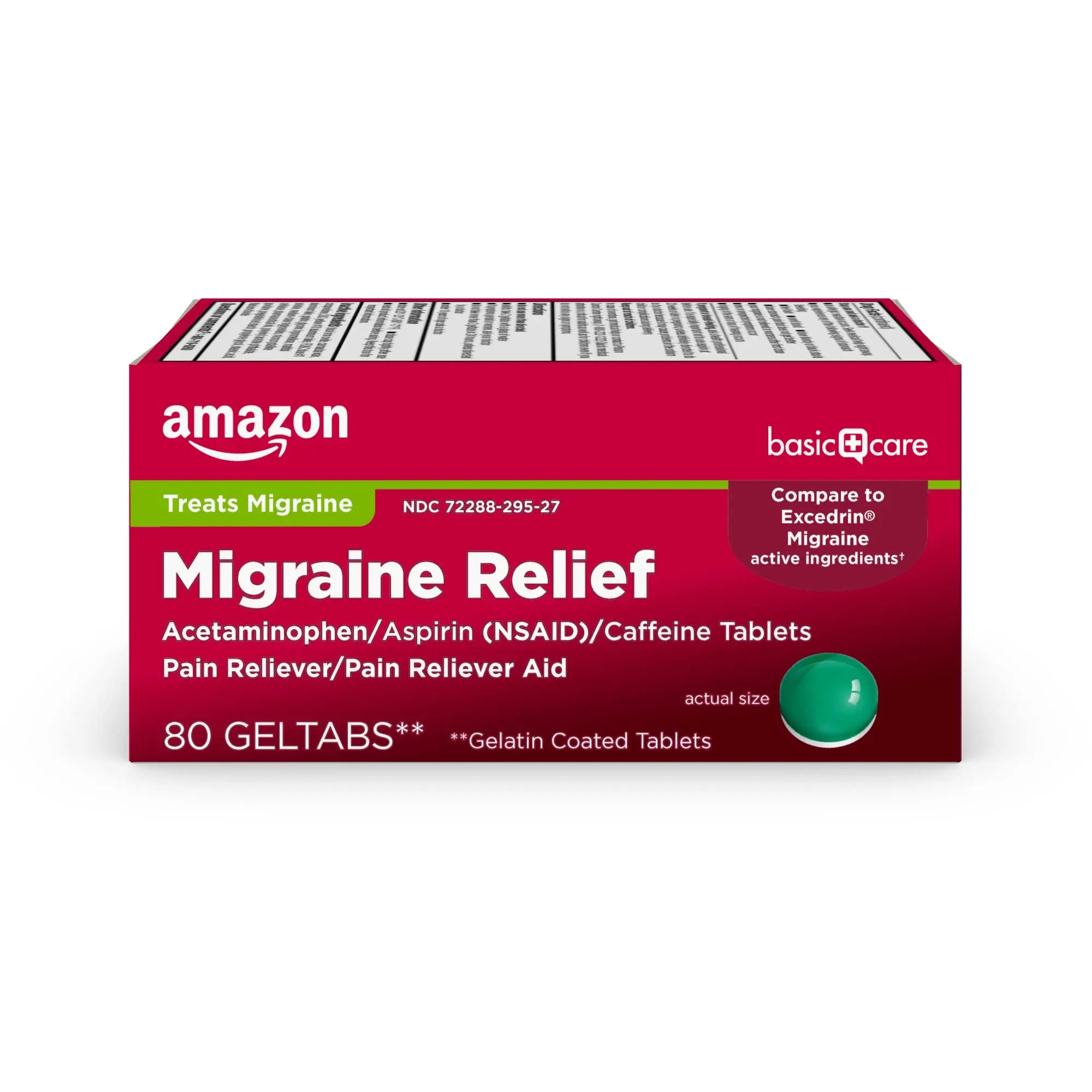 Amazon Basic Care Migraine Relief Geltabs, Pain Reliever, Acetaminophen 250 mg, Aspirin 250 mg (NSAID) and Caffeine 65 mg, Headache Relief, 80 Count Amazon Basic Care buy supplements canada