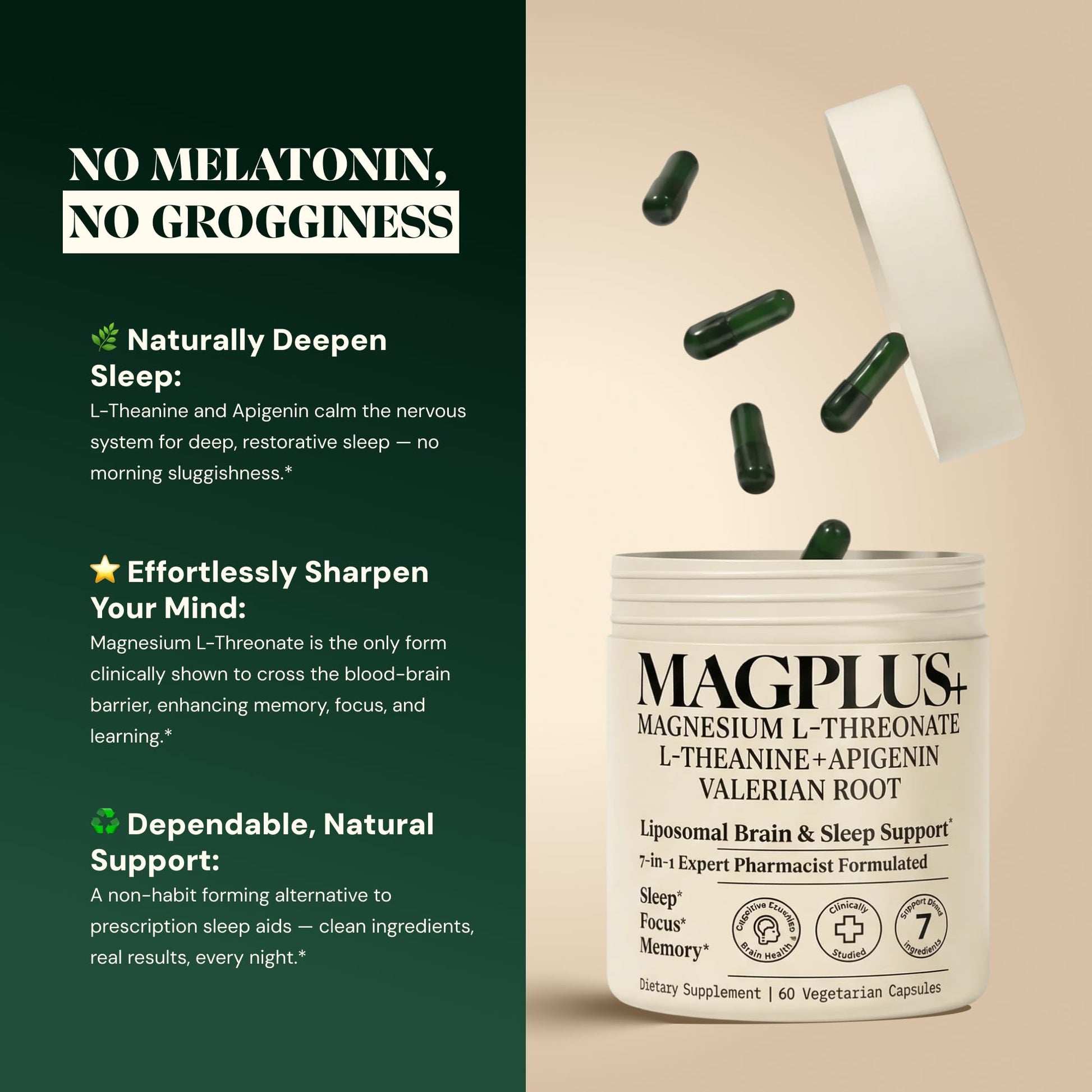Magnesium L-Threonate with Apigenin, Valerian Root & L-Theanine – No Melatonin Restful Sleep & Brain Supplement – Clinically Studied 7-Ingredient Formula Plus+Ultra buy supplements canada