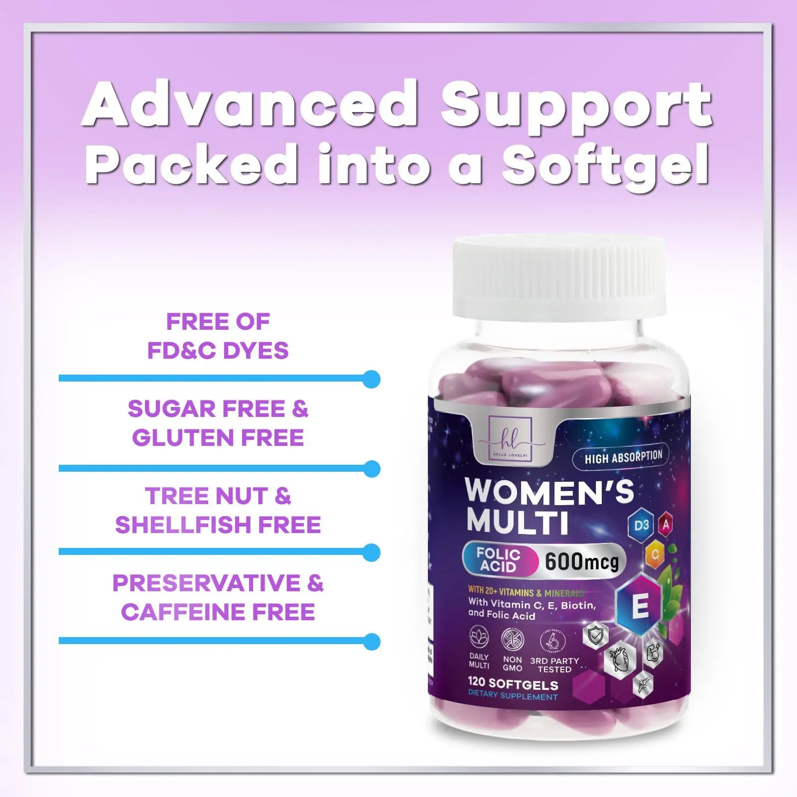 Multivitamin For Women - Complete Daily Woman's Multivitamins with Biotin, Calcium, Folic Acid, Iron, Zinc, Vitamin A, C, D, E & B Vitamins Hello Lovely! buy supplements canada