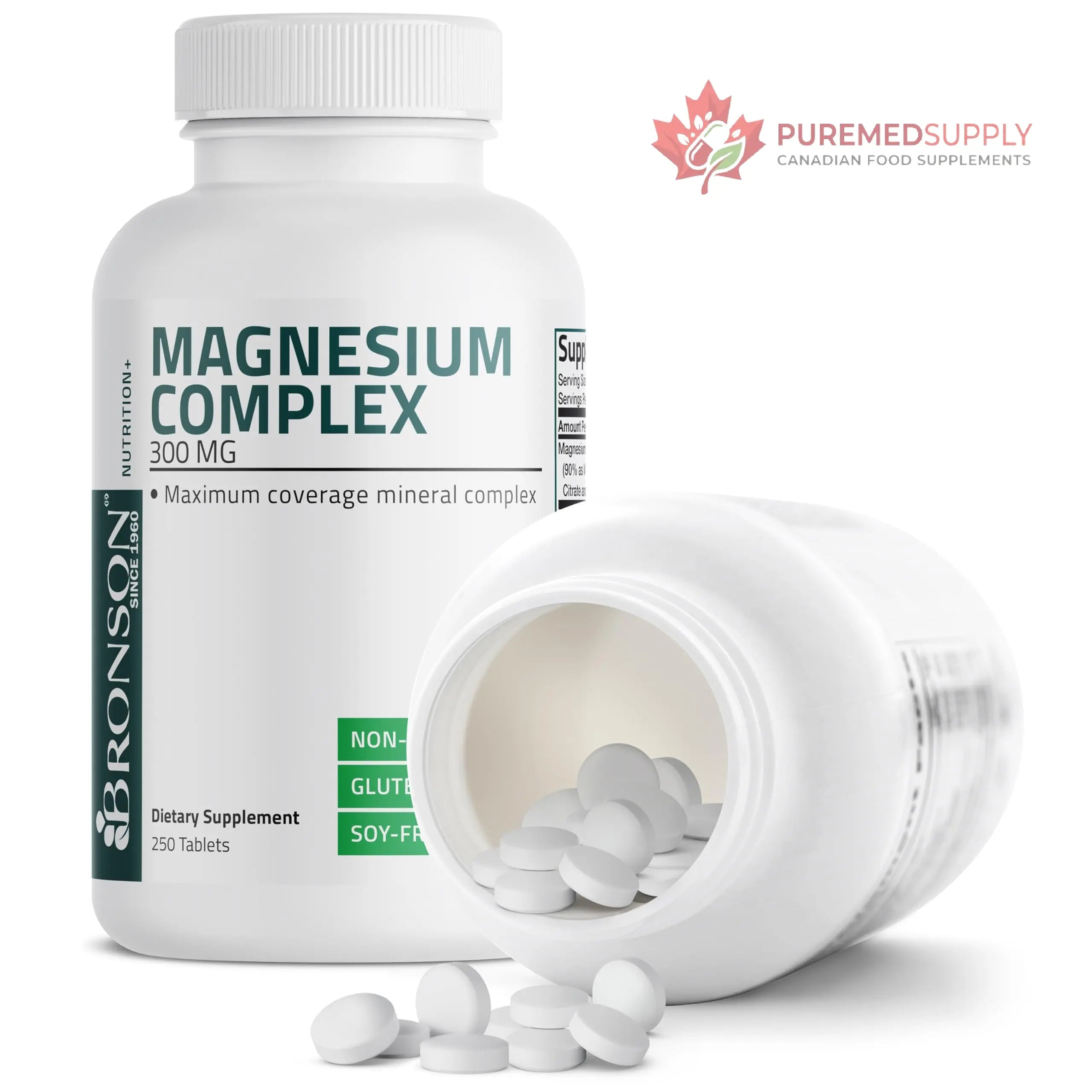 Bronson Triple Magnesium Complex Maximum Coverage 300mg - Non-GMO Formula, 250 Tablets Bronson buy supplements canada