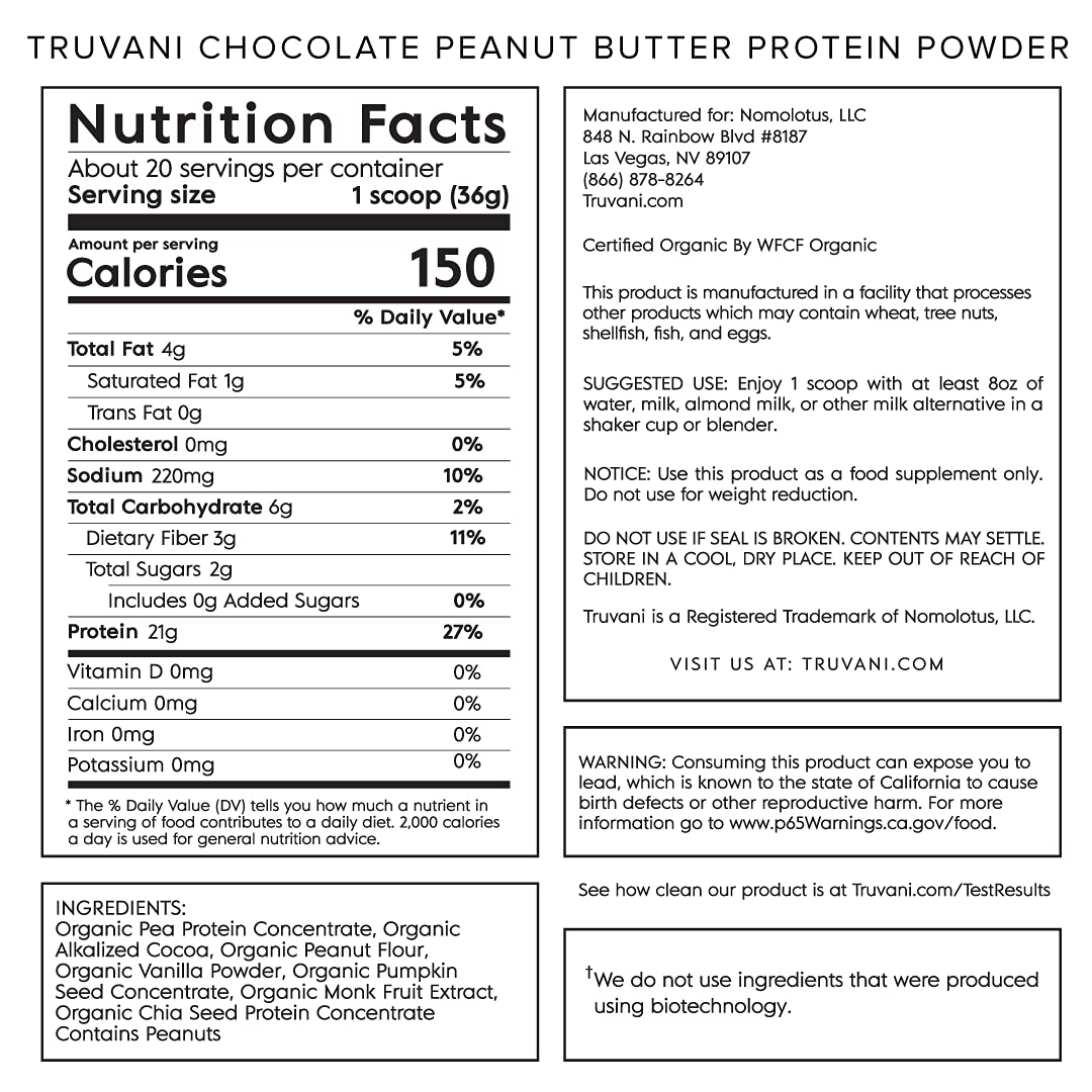 Truvani Vegan Chocolate Peanut Butter Protein Powder - 20g Plant-Based Protein, Gluten Truvani buy supplements canada