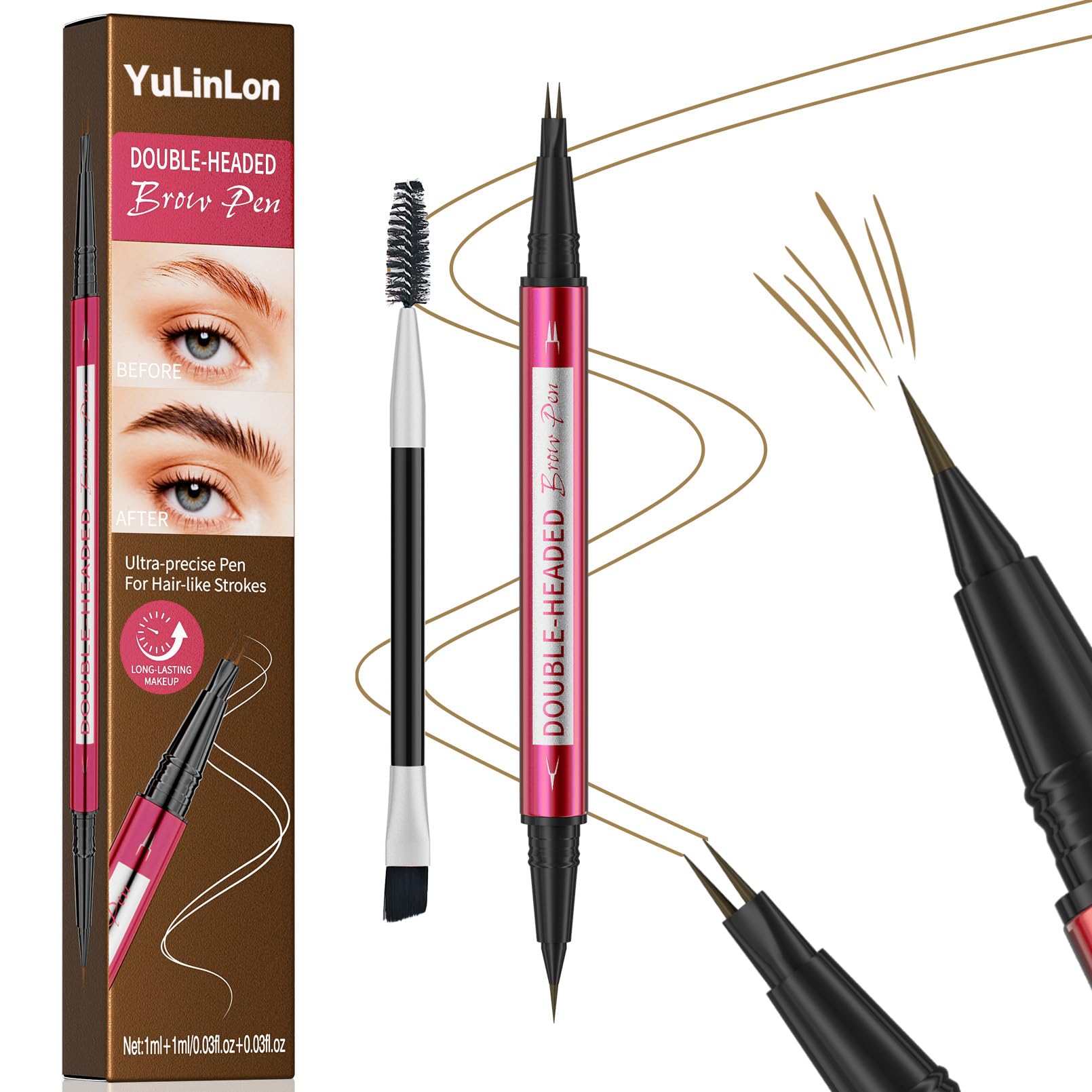 YuLinLon Double-Headed Brow Pen, Ultra-Precise Hair-Like Strokes, Long-Lasting Waterproof Makeup, Available in 5 Natural Shades (3#Dark Brown) Yulinlon buy supplements canada