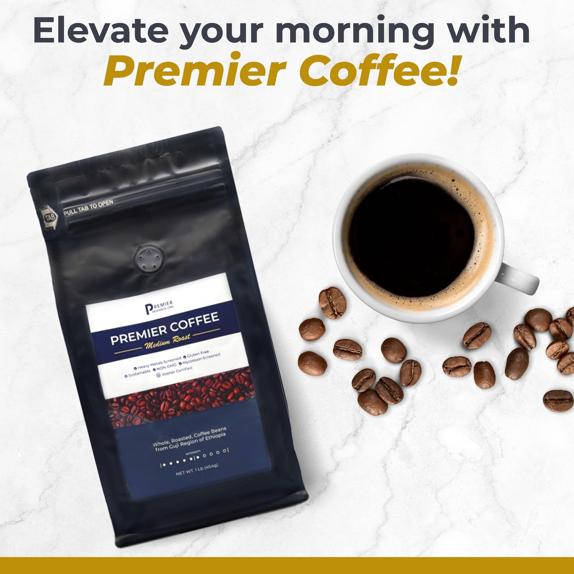 Premier Research Labs Organic Whole Roasted Coffee Beans - Medium Roast, From Guji Region of Ethiopia, Crafted for Optimal Health Benefits, Sweet & Fruity, Well-Balanced, Gluten Free - 1 Pound Premier Research Labs buy supplements canada