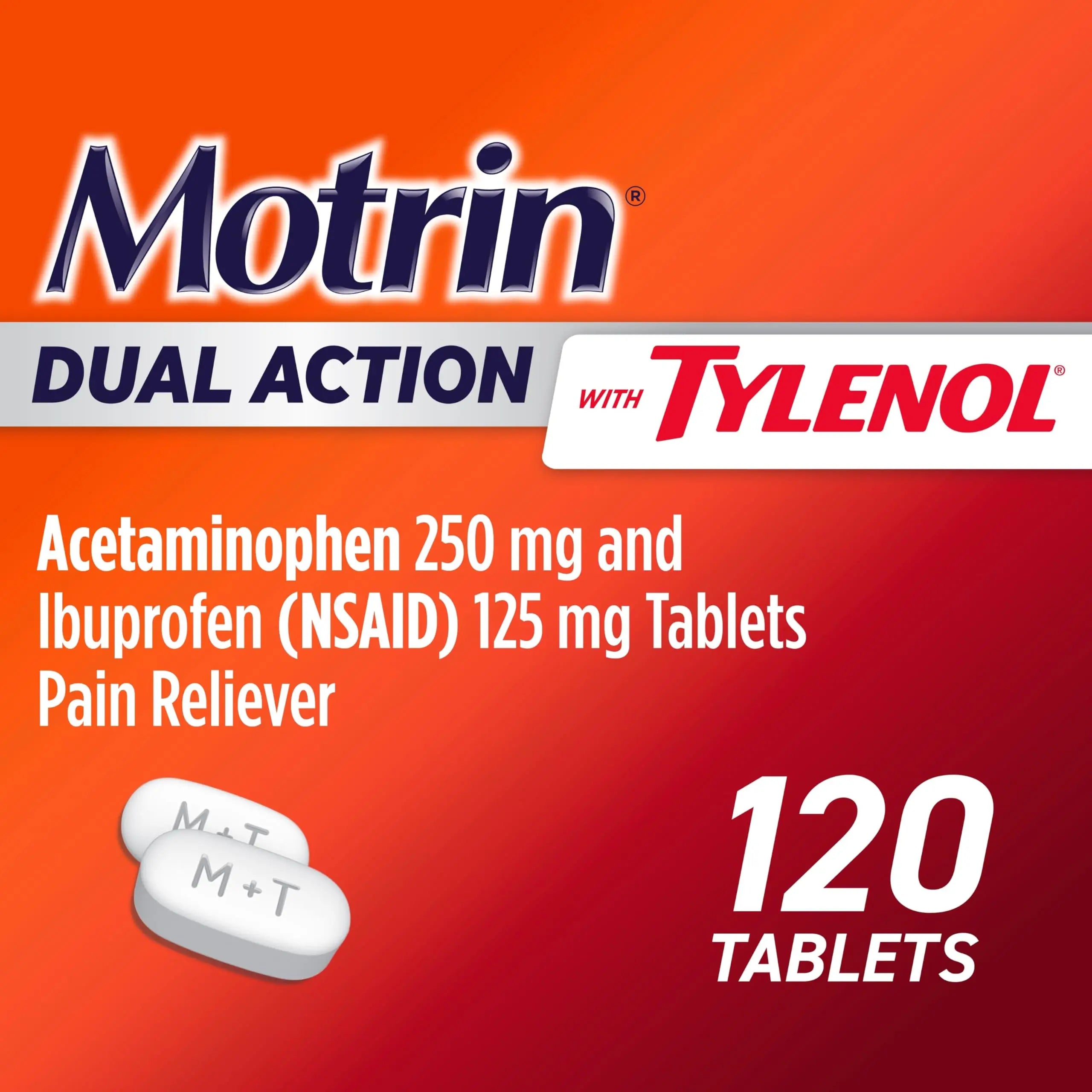 Motrin Dual Action with Tylenol, Ibuprofen & Acetaminophen Fast-Acting Dual Action Pain Reliever for Minor Aches & Pains, Ibuprofen (NSAID) 125 mg & Acetaminophen 250 mg, 120 ct Motrin buy supplements canada