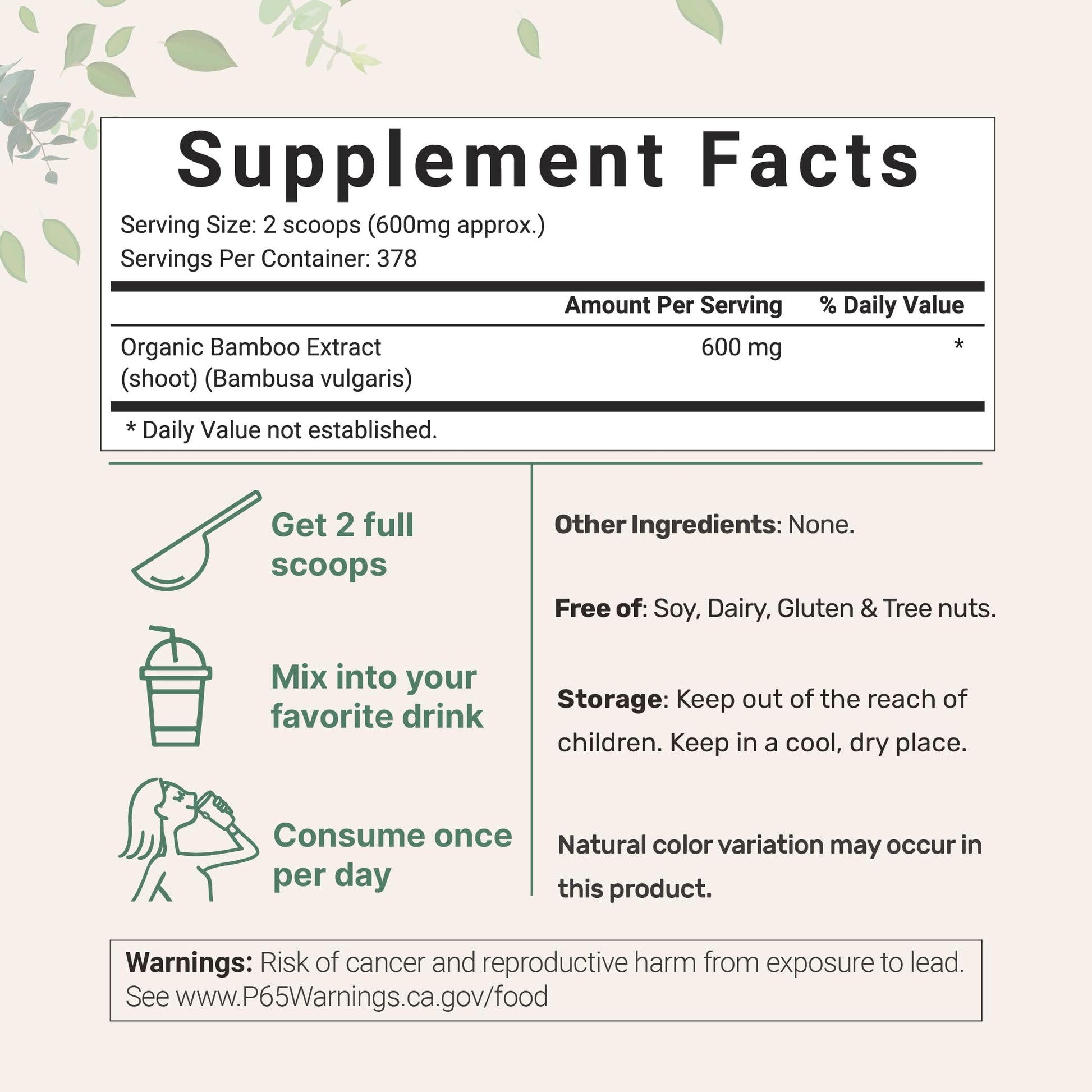 Micro Ingredients Organic Bamboo Extract Powder, 8oz (378 Servings) | Bamboo Plant Silica & Mineral Supplements | Natural Stem & Leaf Extract | Non-GMO, Gluten Free, Vegan Friendly Micro Ingredients buy supplements canada