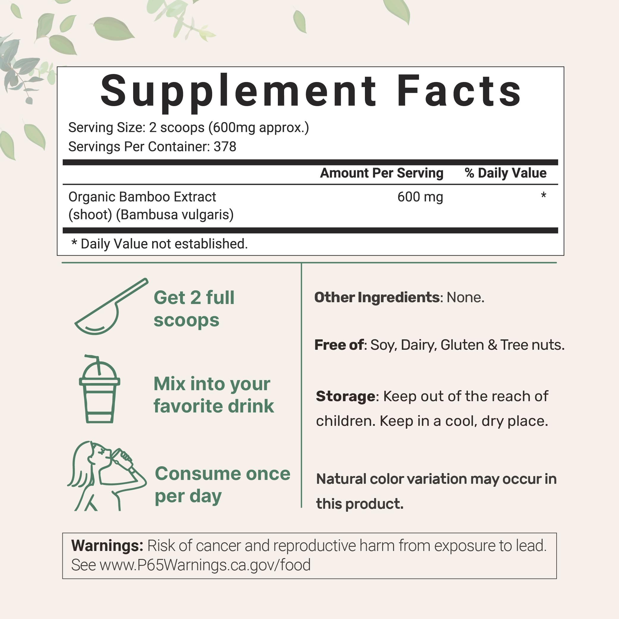 Micro Ingredients Organic Bamboo Extract Powder, 8oz (378 Servings) | Bamboo Plant Silica & Mineral Supplements | Natural Stem & Leaf Extract | Non-GMO, Gluten Free, Vegan Friendly Micro Ingredients buy supplements canada