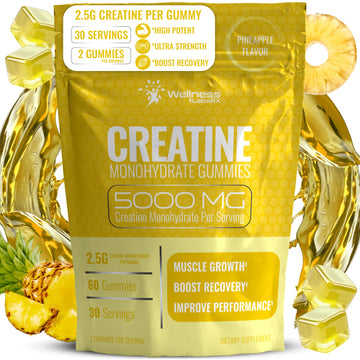 Creatine Gummies 5000mg, 30 Servings Creatine Monohydrate Gummies - Third-Party Tested Creatine for Women, Pineapple Flavor Creatine for Men, Muscle Growth, WELLNESS LABSRX buy supplements canada