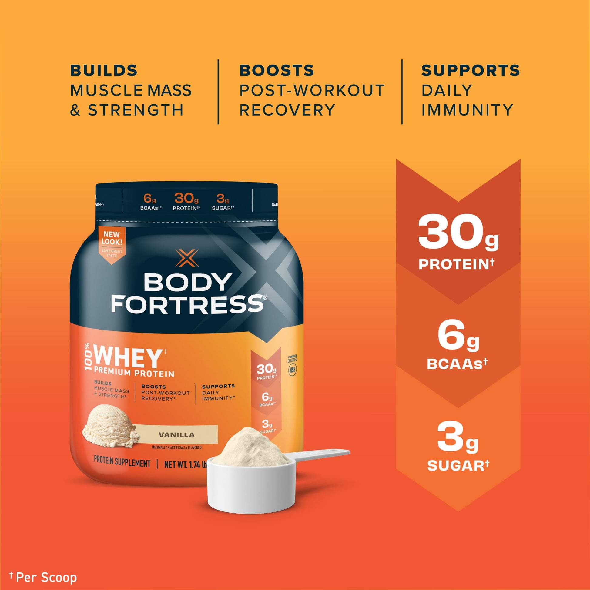 Body Fortress 100% Whey, Premium Protein Powder, Vanilla, 1.74lbs (Packaging May Vary) Body Fortress buy supplements canada