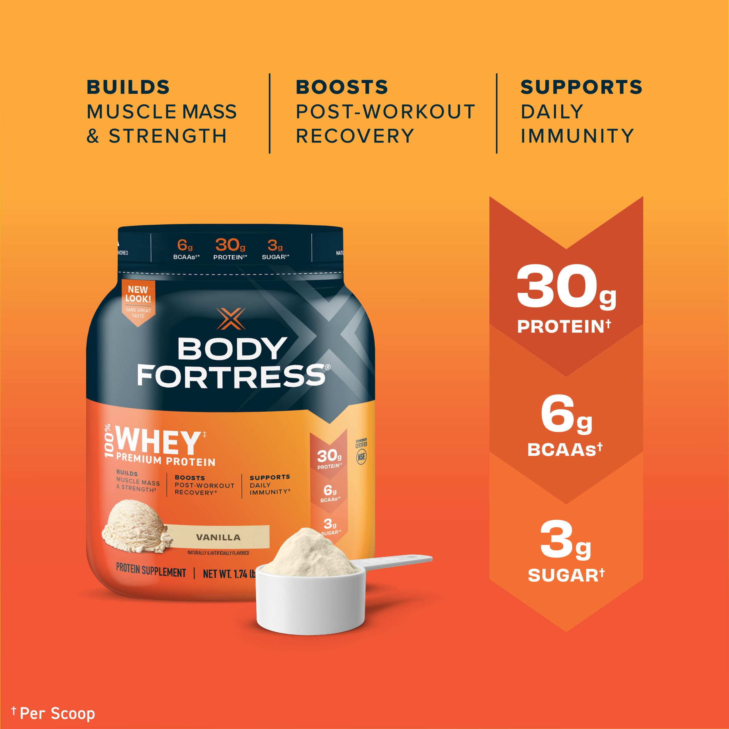 Body Fortress 100% Whey, Premium Protein Powder, Vanilla, 1.74lbs (Packaging May Vary) Body Fortress buy supplements canada