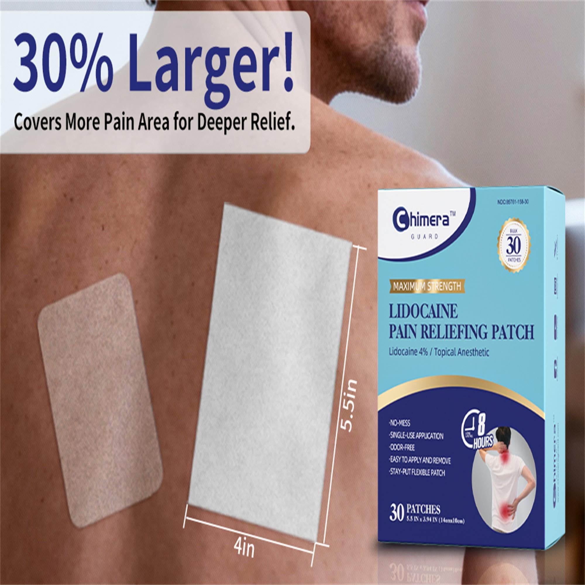 Chimera GUARD 4% Lidocaine Pain Relief Patches (80ct) - F-SA/H-SA Eligible Maximum Strength Numbing Gel Patch for Muscle, Joint, Nerve, Sciatica Pain - Odorless, Stay-Put & 8-Hour Long Lasting Chimera GUARD buy supplements canada