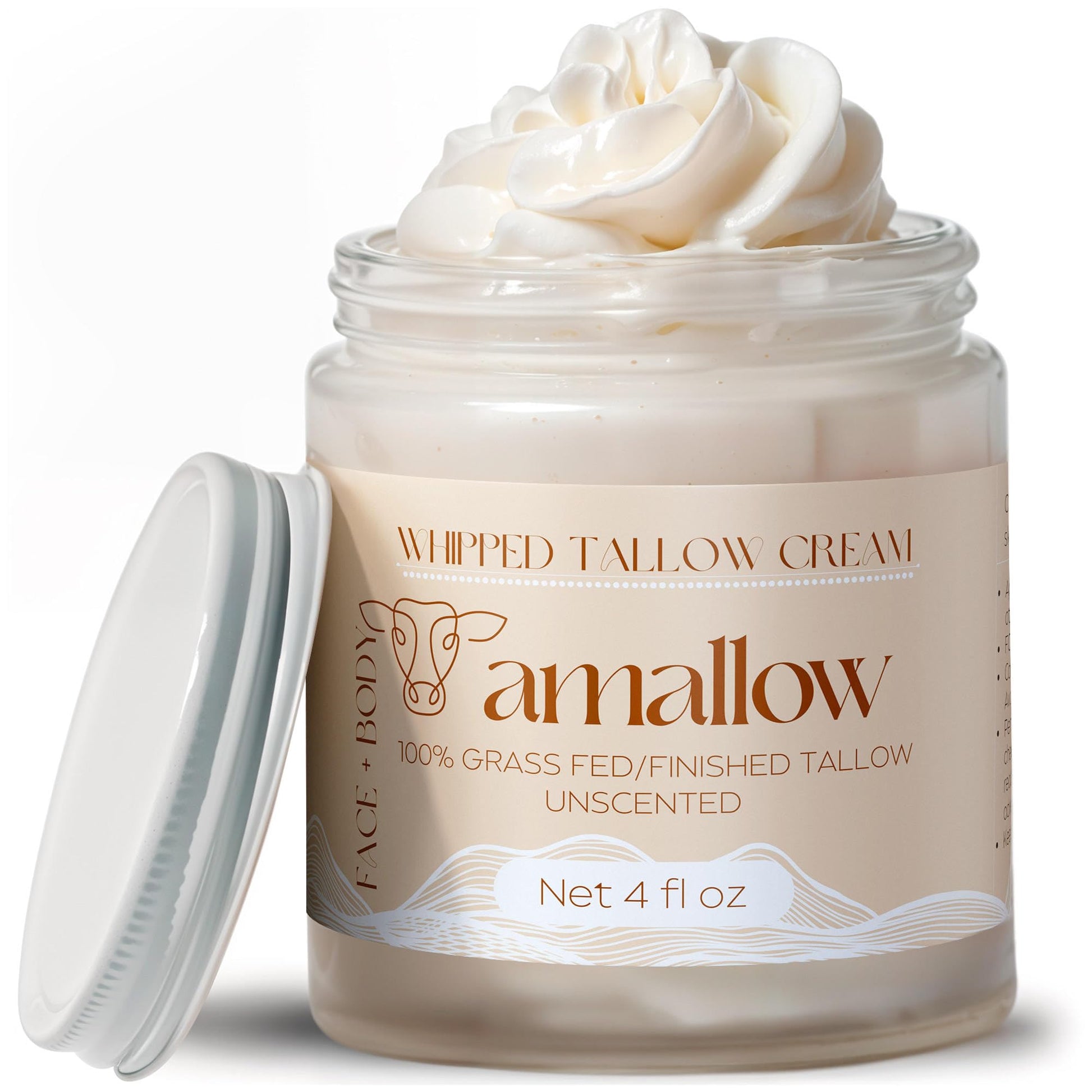 Amallow 100% Grass Fed Beef Tallow for Skin Care - Face + Body - Whipped Moisturizer for Sensitive Skin - Natural Lotion, 4 FL. oz. (Unscented) Amallow buy supplements canada