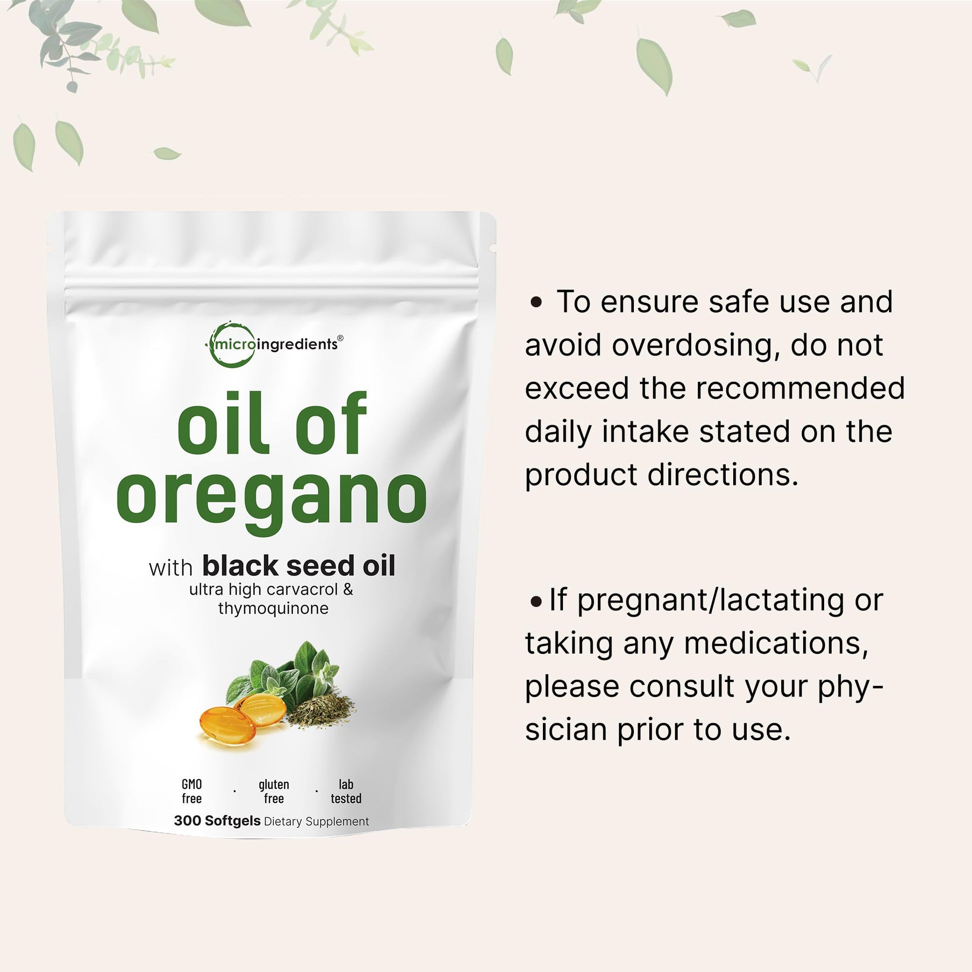 Micro Ingredients Oil of Oregano Softgels, 300 Count | 2 in 1 Formulated | 4X Strength Carvacrol & Thymoquinone | Plant Based, Non-GMO Micro Ingredients buy supplements canada