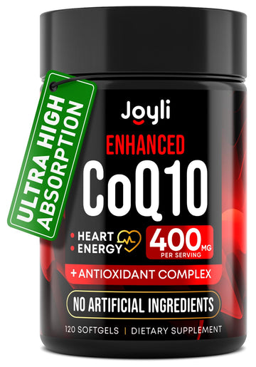 CoQ10 400mg Softgels - High Absorption Co Q10, 400mg Softgels for Heart Health & Energy Production - Enhanced Co Q 10 Supplement with Antioxidants and Flaxseed Oil - CoQ10 400 mg per Serving JOYLI Nutrition buy supplements canada