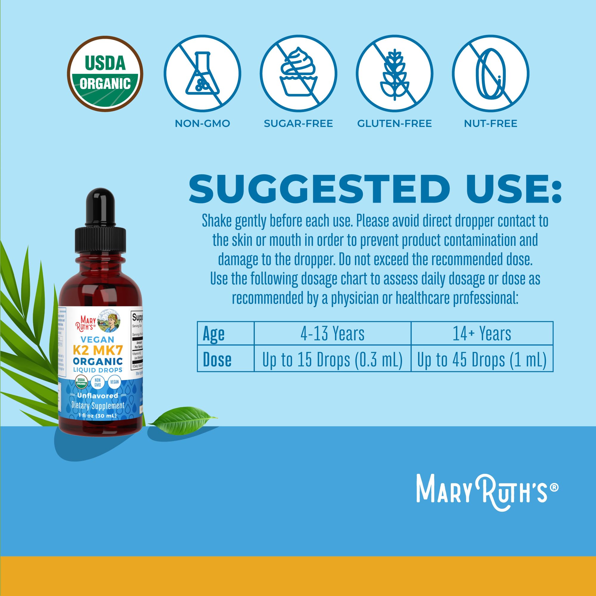 MaryRuth’s USDA Organic Vitamin K2 MK7 Liquid Drops for Adults & Kids | Sourced from Natto | Menaquinone- 7 | Vegan K2 Vitamin for Bone Health & Calcium Absorption | 1oz | Up to 90 Servings MARYRUTH'S buy supplements canada