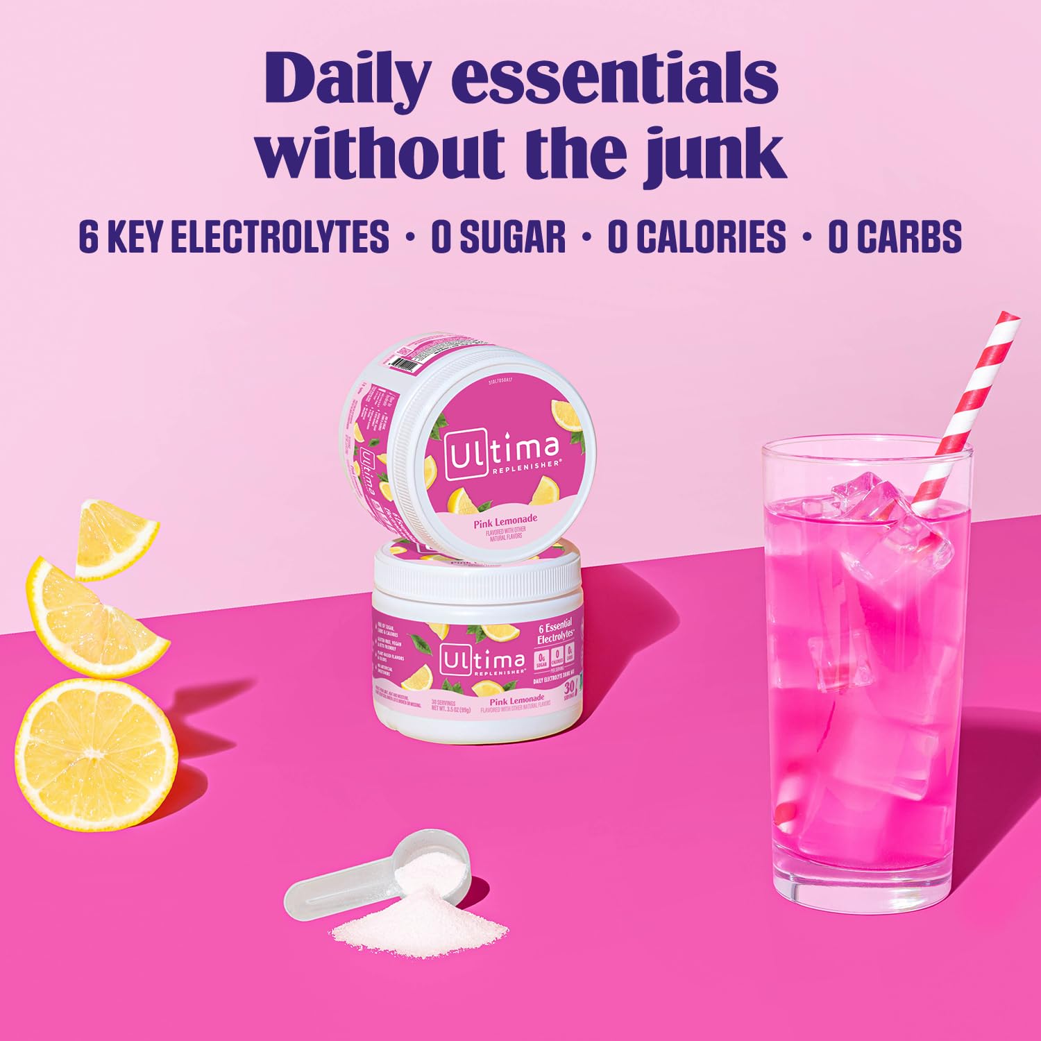 Ultima Replenisher Daily Electrolyte Powder Drink Mix – Pink Lemonade, 30 Servings Canister – Zero Sugar Hydration Powder with 6 Electrolytes & Minerals Ultima Replenisher buy supplements canada