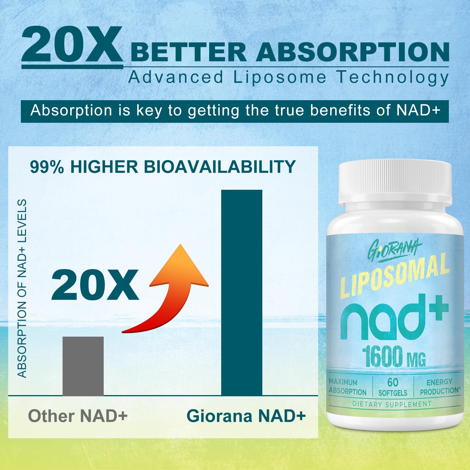 GIORANA 1600 MG Liposomal NAD+ Supplement, NAD+ Boosting Supplement, Superior Absorption, Vitamin B3 for Aging Defense, Longevity, Energy, Repair, Non-GMO, 60 Softgels GIORANA buy supplements canada