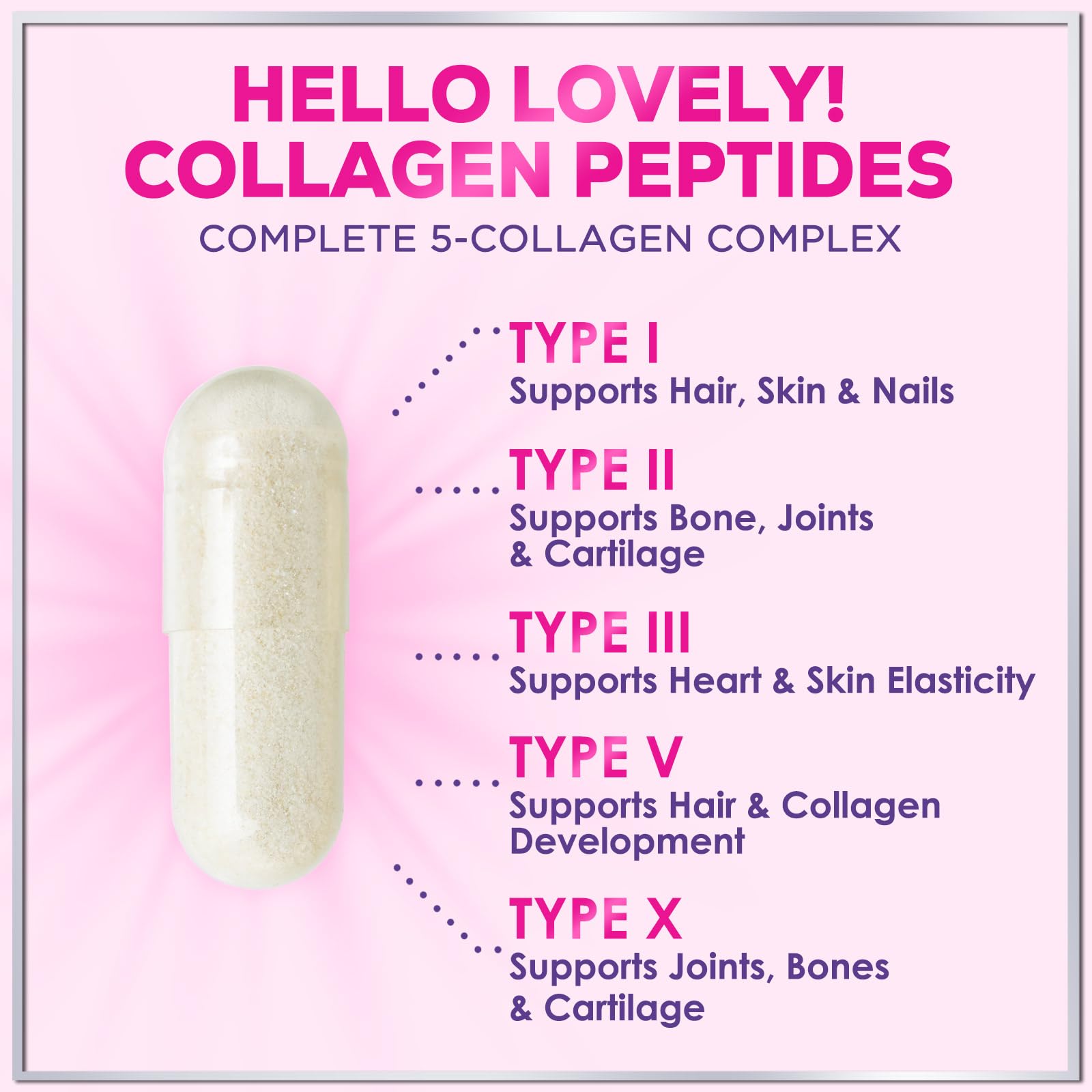 Multi Collagen Supplement 2400 mg - Types I, II, III, V & X Multi Collagen Peptides Pills for Women & Men, Hydrolyzed Collagen Supplements, Hair, Skin, Nail, & Joint Support Supplement, 60 Capsules Hello Lovely! buy supplements canada
