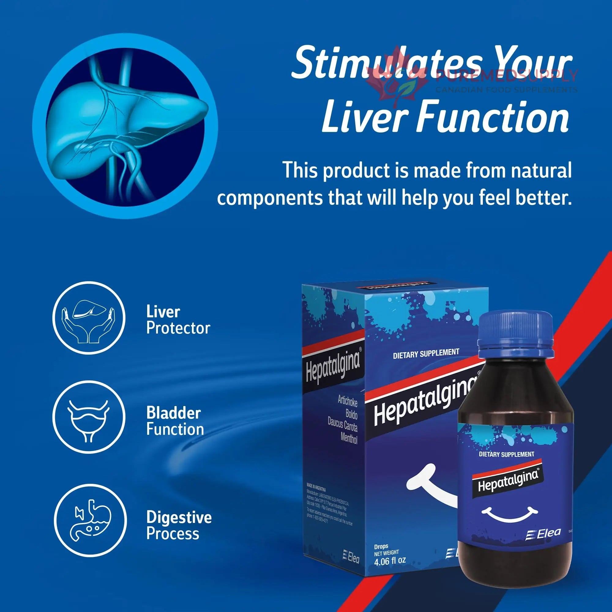 Hepatalgina Liver Support Digestive Protector - Liquid Herbal Supplement with Artichoke Extract for Liver Cleanse Detox & Repair - Liver Detox Cleanse Drops with Mint, Boldo & Carrot - 120 ml Hepatalgina buy supplements canada