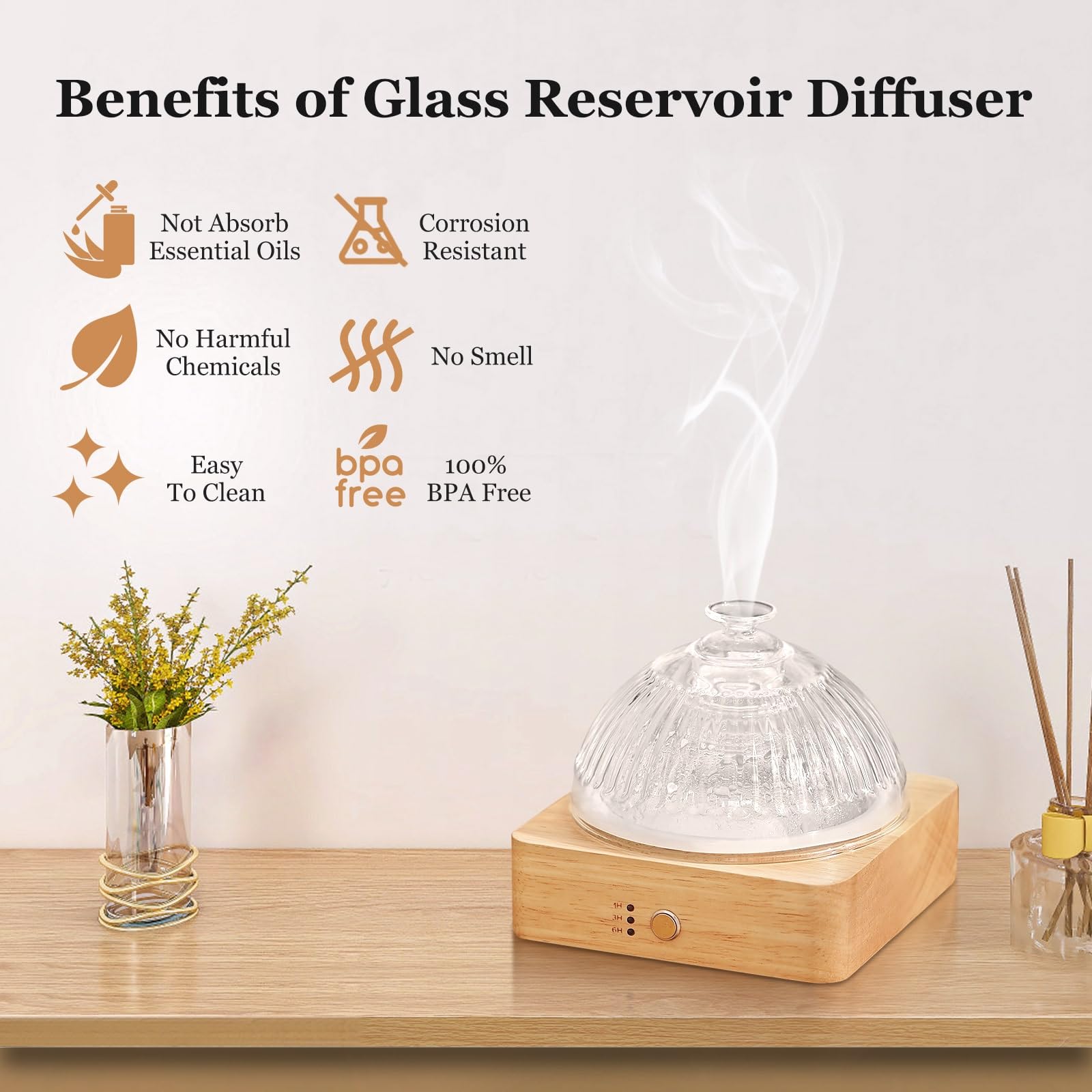 Lecdura Glass Essential Oil Diffuser with Glass Reservoir & Wood Base - Plastic Free, 200ml Lock Lecdura buy supplements canada