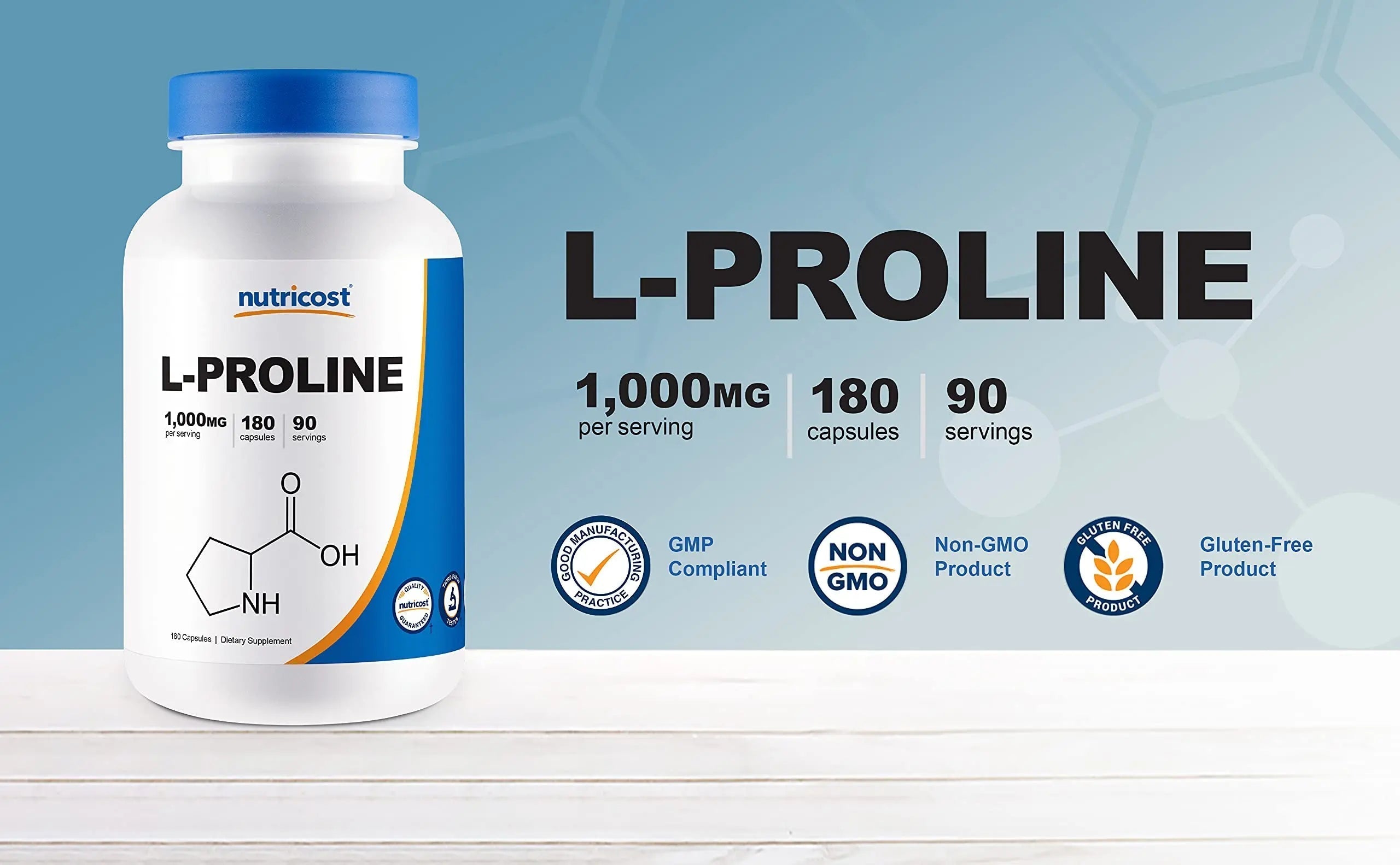 Nutricost L-Proline 1000mg, 180 Capsules (90 Servings) - 500mg Per Cap, Non-GMO, Gluten Free Nutricost buy supplements canada
