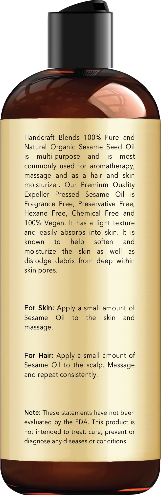 Handcraft Blends Organic Sesame Oil for Skin and Hair 8 oz - 100% Pure and Natural - Premium Handcraft Blends buy supplements canada