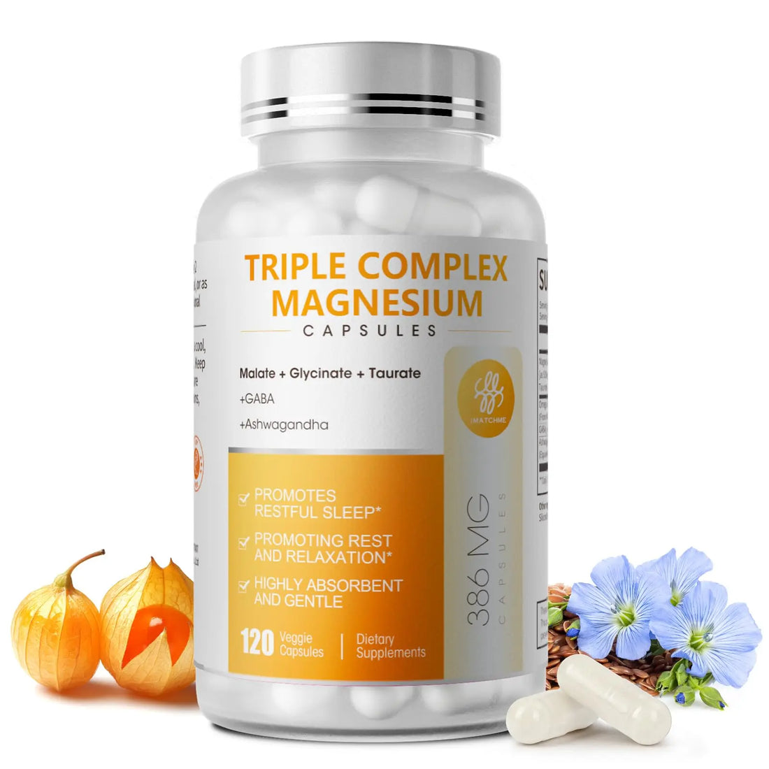 Triple Magnesium Complex - Magnesium Glycinate, Taurate & Malate Supplement with Omega3, Ashwagandha, GABA for Sleep, Brain Heart & Muscle Support - High Absorption and Gentle, Vegan, 120 Capsules iMATCHME buy supplements canada