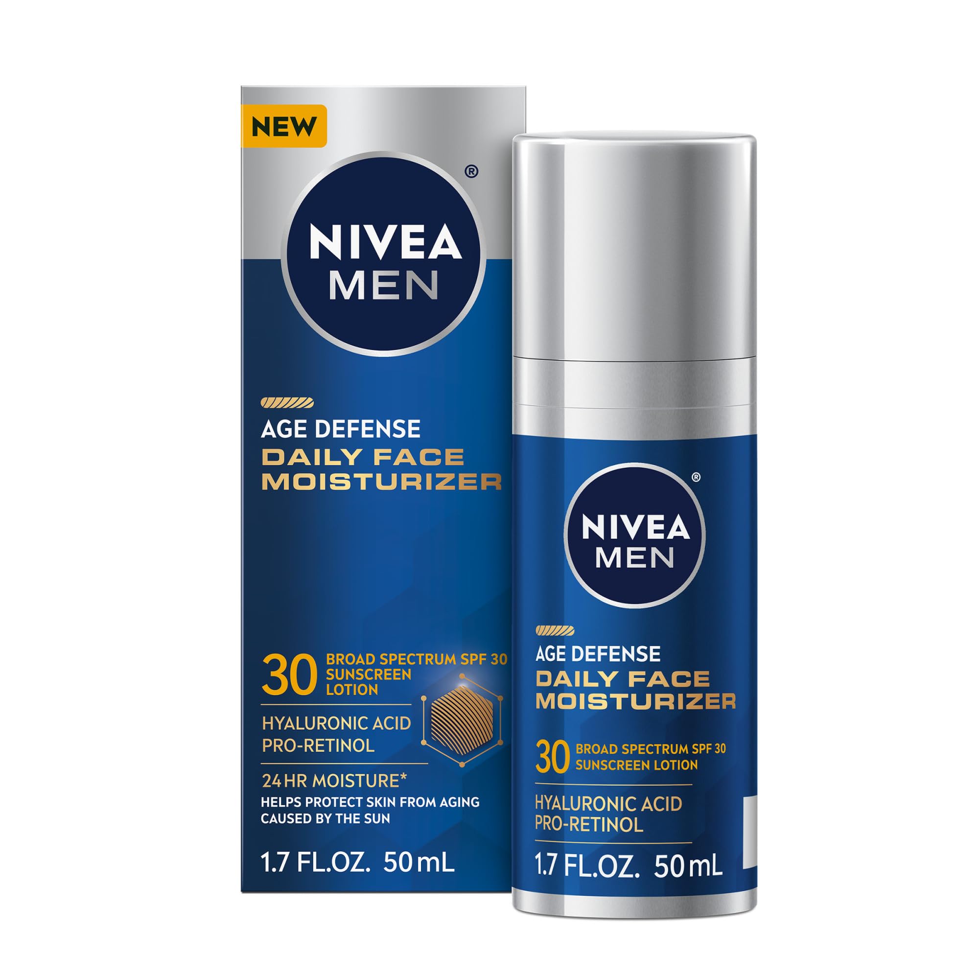 NIVEA MEN Age Defense Daily Face Moisturizer with Broad Spectrum SPF 30 Sunscreen, Pro-Retinol and Hyaluronic Acid, Beard-Friendly NIVEA MEN buy supplements canada