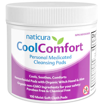 CoolComfort Personal Cleansing Pads with Organic Witch Hazel and Aloe Vera - All Natural and Fast Acting Wipes for Hemorrhoid Burning, Itching, Pain and Swelling - 100 Pads - No Parabens - Made in USA Naticura buy supplements canada