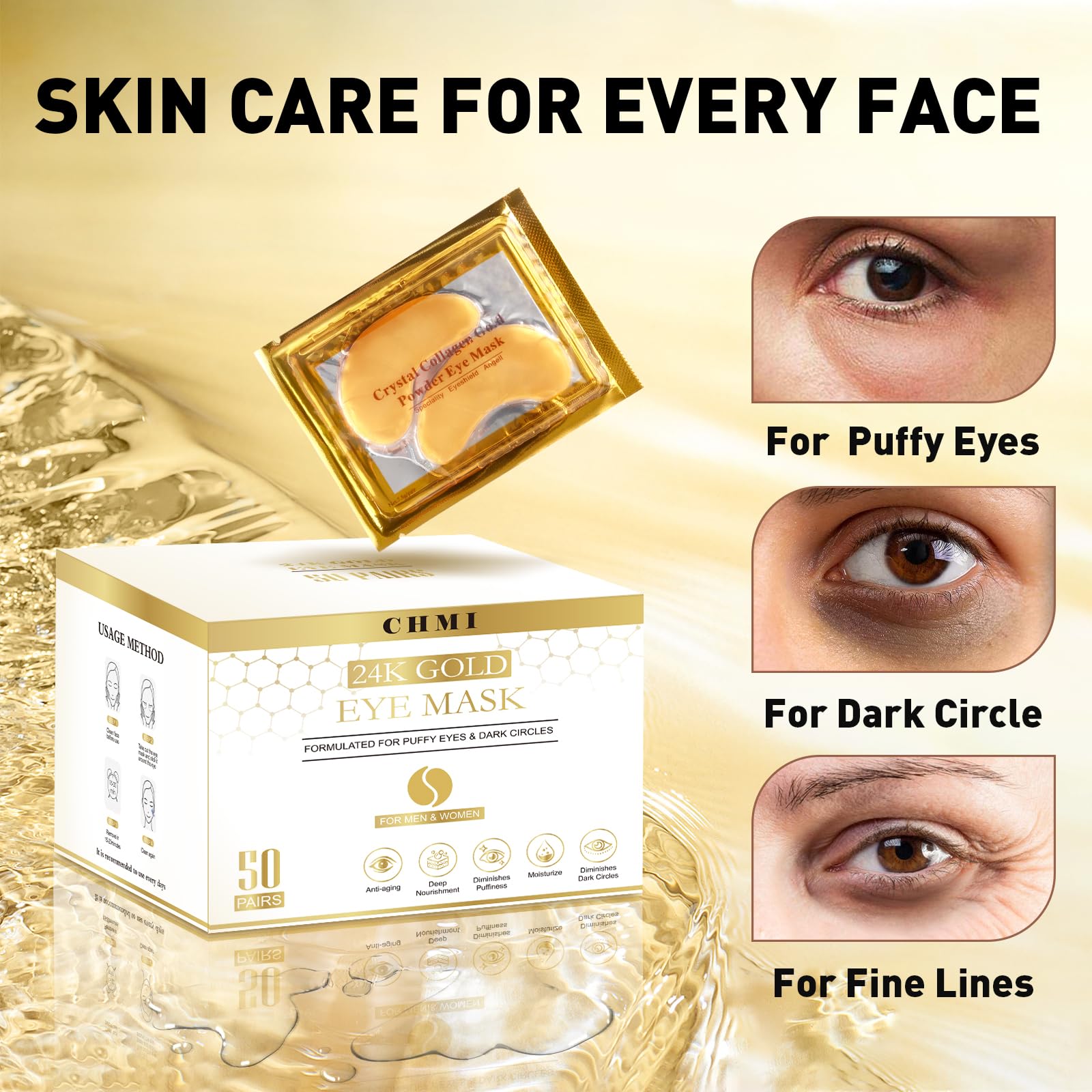 CHMI Under Eye Patches (50 Pairs) - 24K Gold Eye Patches for Puffy Eyes, Dark Circles, EyeBags and Wrinkles CHMI buy supplements canada