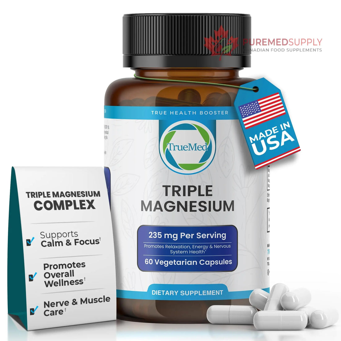 Truemed Triple Magnesium Complex Supplement 235mg with Magnesium Citrate, Malate & Lysinate Chelate | Magnesium Supplement for Sleep, Muscle Relaxation, Energy & Nerve Support | 60 Capsules, USA Made TRUEMED buy supplements canada