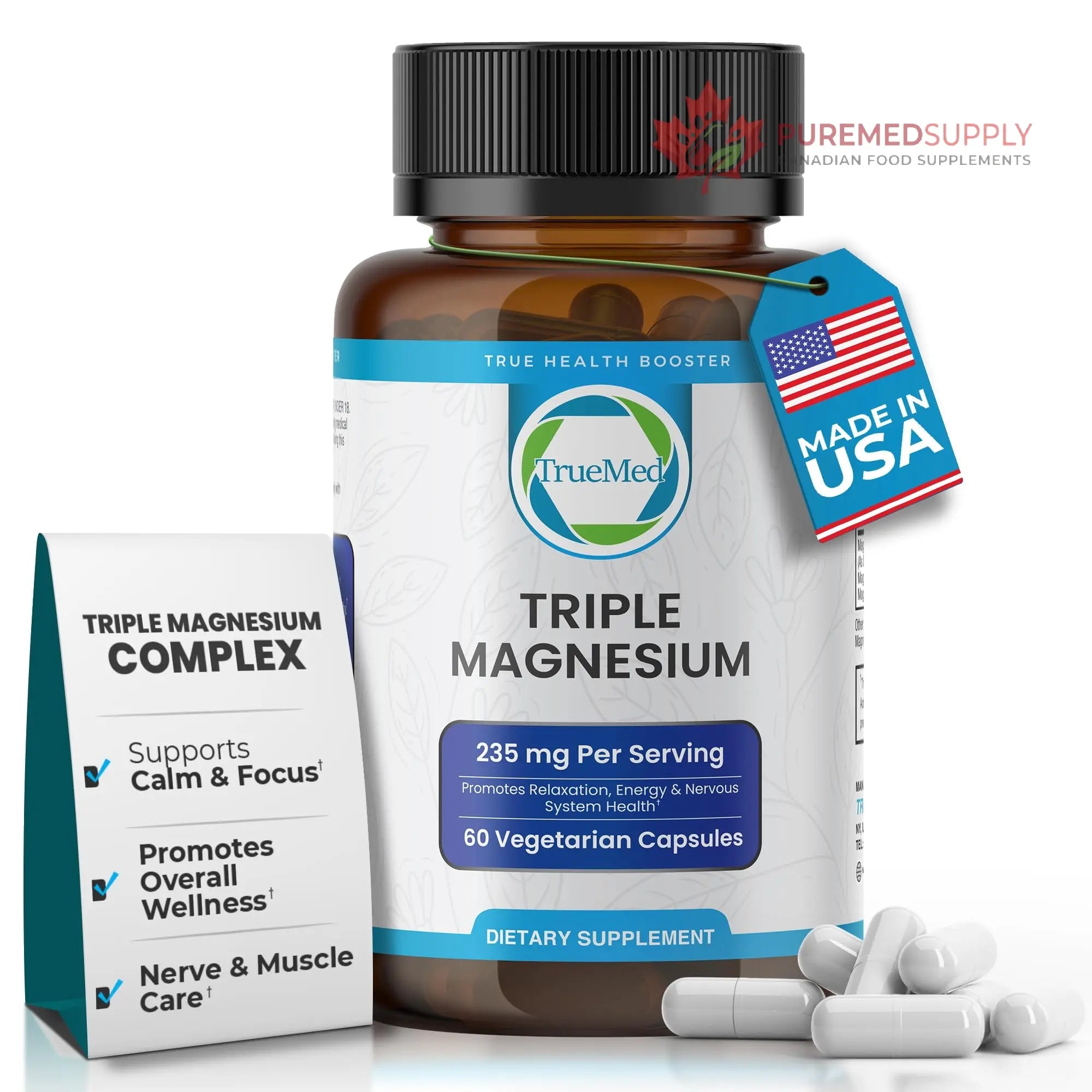 Truemed Triple Magnesium Complex Supplement 235mg with Magnesium Citrate, Malate & Lysinate Chelate | Magnesium Supplement for Sleep, Muscle Relaxation, Energy & Nerve Support | 60 Capsules, USA Made TRUEMED buy supplements canada