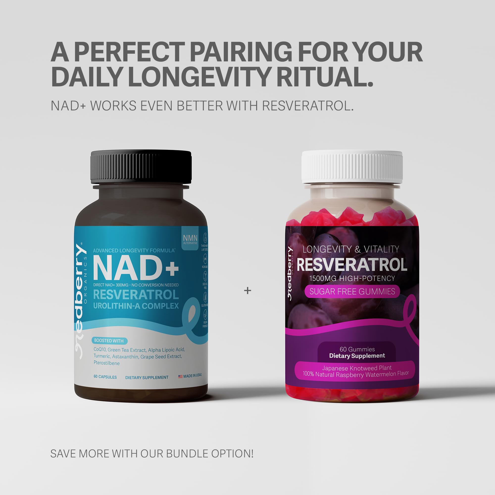 NAD Supplement with Direct NAD+ 300mg (NAD Plus) | Advanced Longevity Complex with Urolithin A & Resveratrol | NMN Alternative | 60 Capsules | Non-GMO, Gluten Free | Made in USA Redberry Organics buy supplements canada