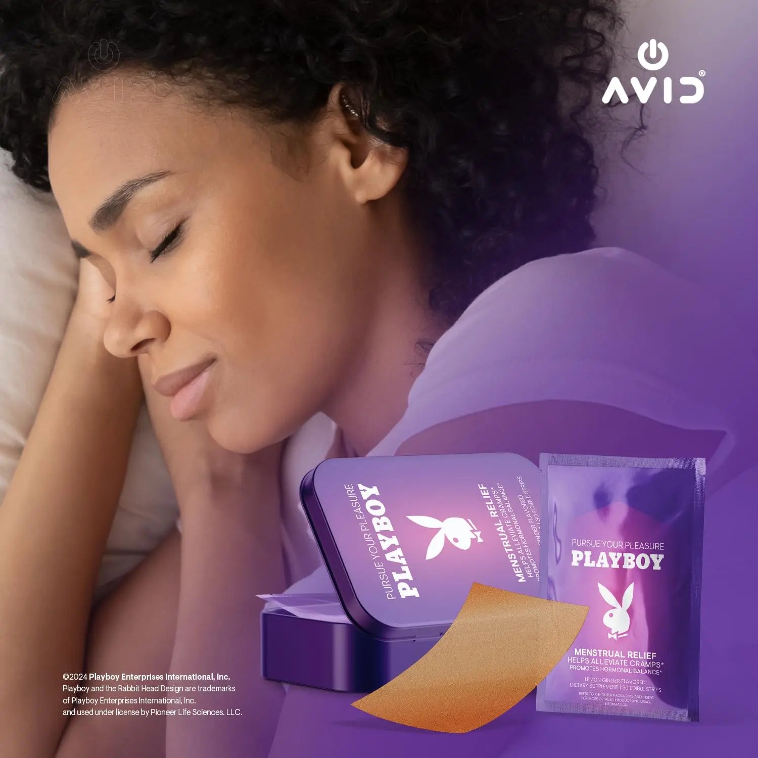 AVID Playboy - Menstrual Relief PMS Oral Strips (30 Edible Strips) Fast Dissolving PMS Cramp Relief & Hormonal Balance Strips for Women - Lemon Ginger Flavored Multi-Benefit PMS Supplement for Women Avid buy supplements canada