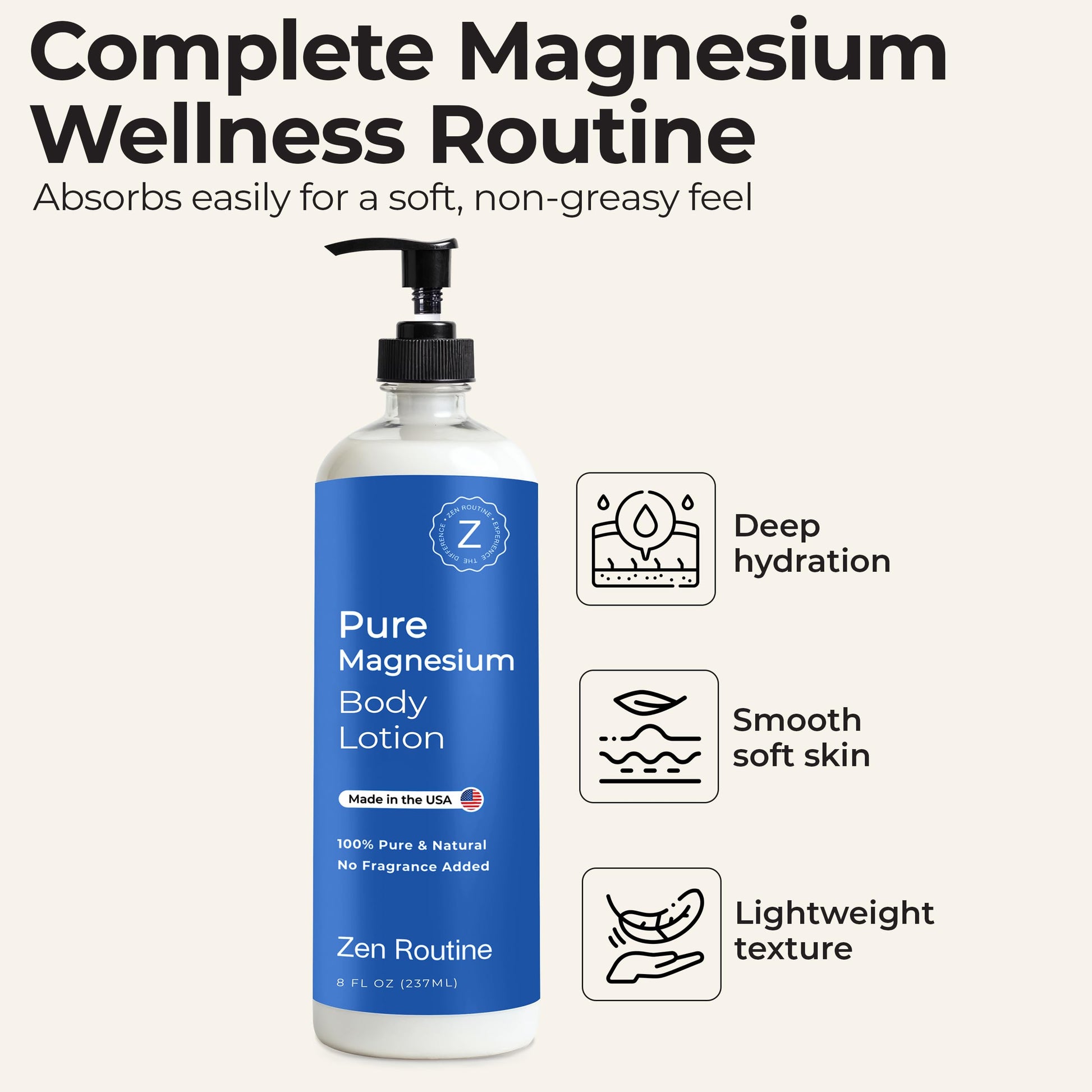 Zen Routine Magnesium Lotion for Sleep, Leg Cramps & Muscle Soreness with Shea Butter | Award-Winning Cream For Sleep – Safe for Kids – Unscented, Non-Greasy, Ultra Soothing – Made in USA Zen Routine buy supplements canada